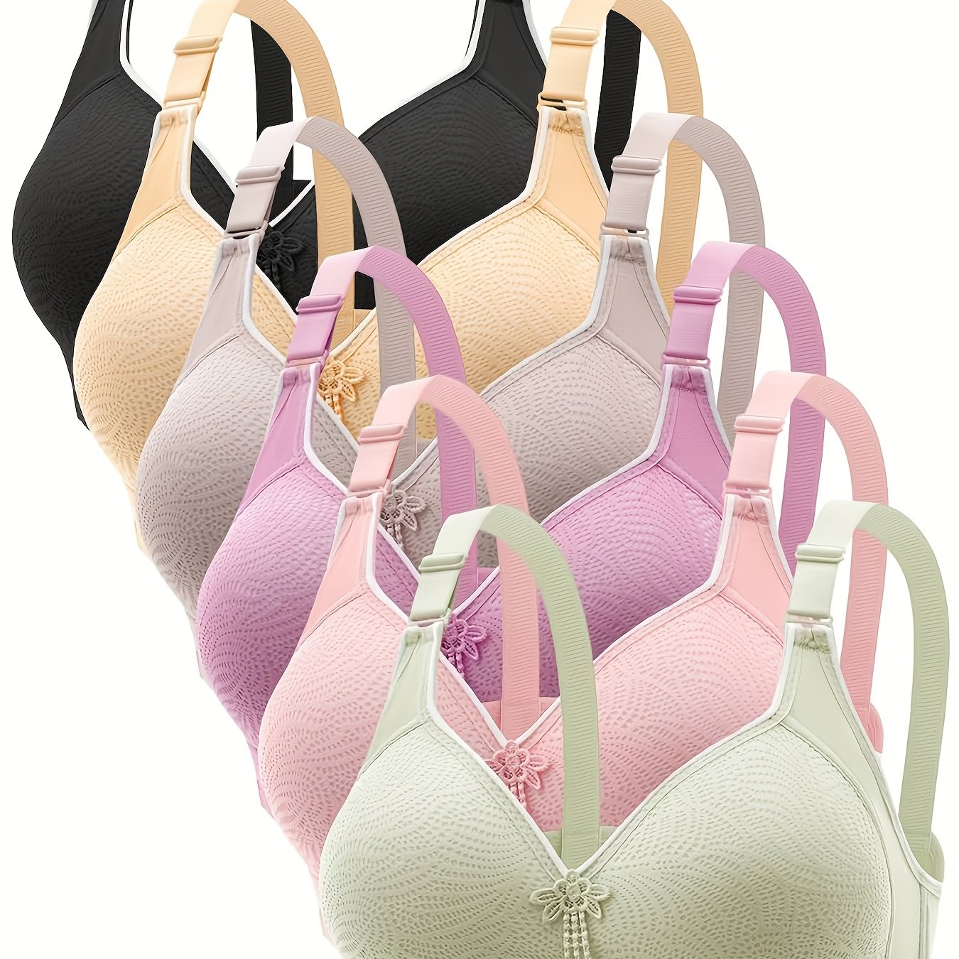 TEMU 6pcs Set Of Exquisite Jacquard Bras, Elegant Thin Underwire-free Bras, Adjustable Straps, Women's Lingerie And Underwear