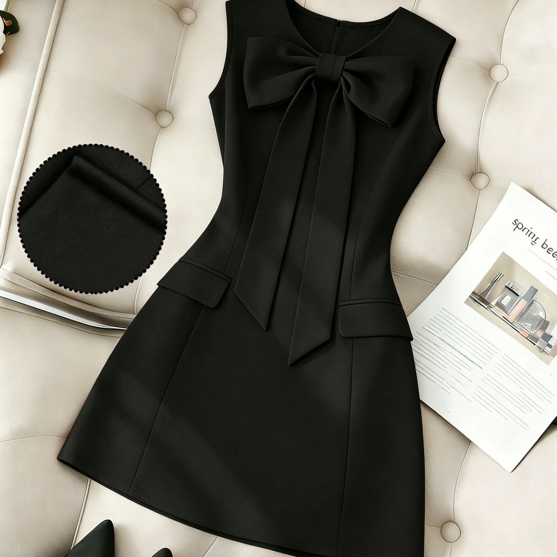 TEMU Ladies' Elegant Bow Simple Dress