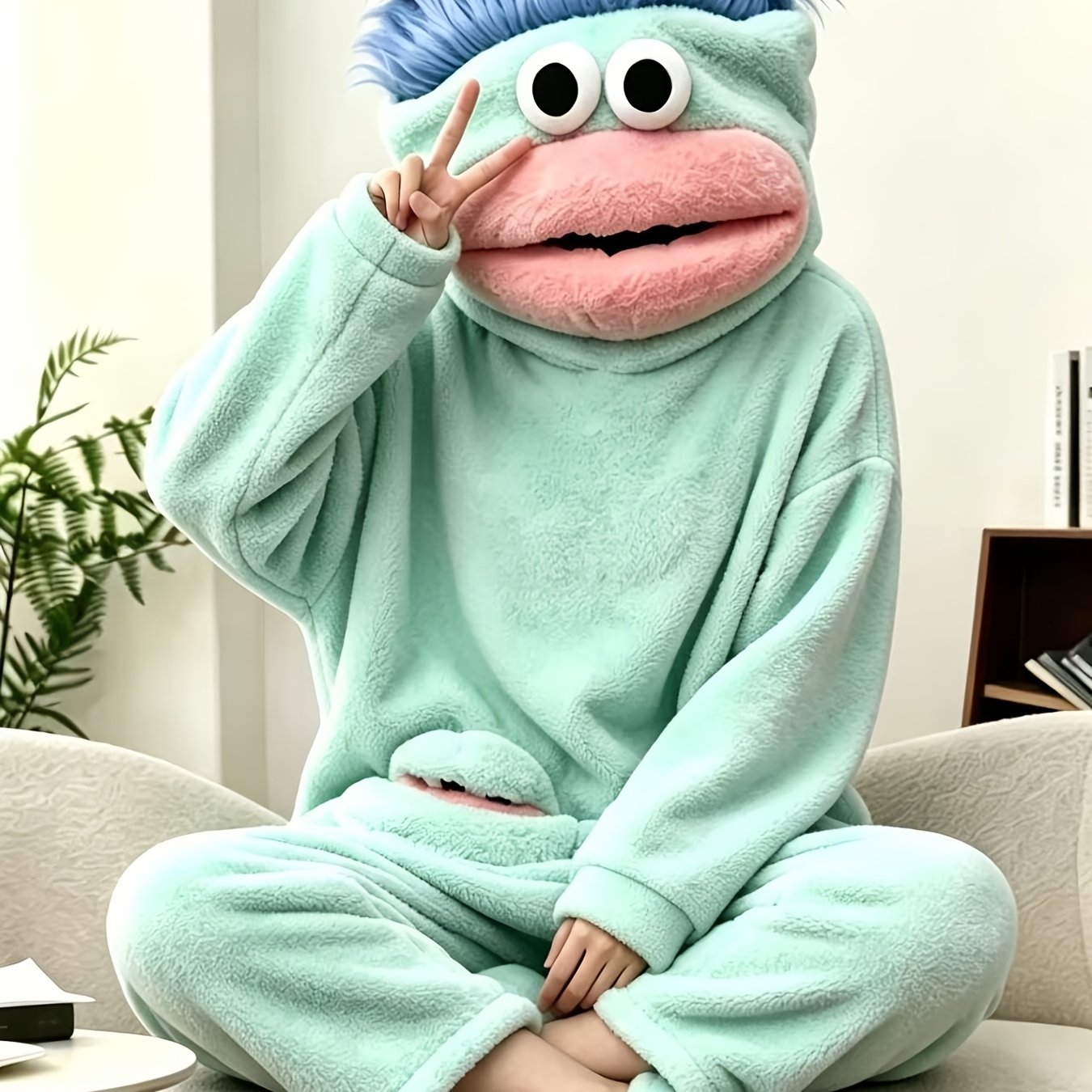TEMU 2026 Autumn Winter Thickened New Cute Ugly-cute Fun Onesie Pajamas Fleece-lined Thickened Dopamine Cartoon Monster