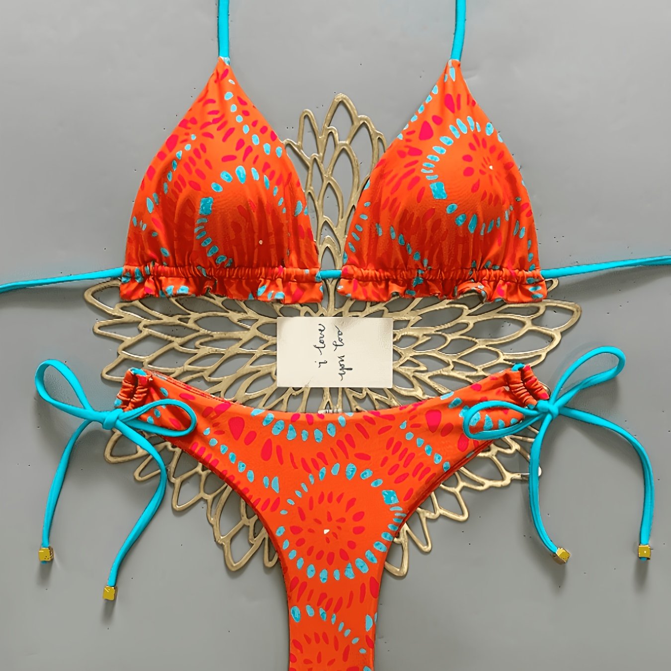TEMU 2pcs Solid Color Casual Cute Elegant Sexy Lace Pearl Polka Dot Bohemian Style Bikini Swimsuit, Suitable For Beach Vacation Wear, Spring Summer