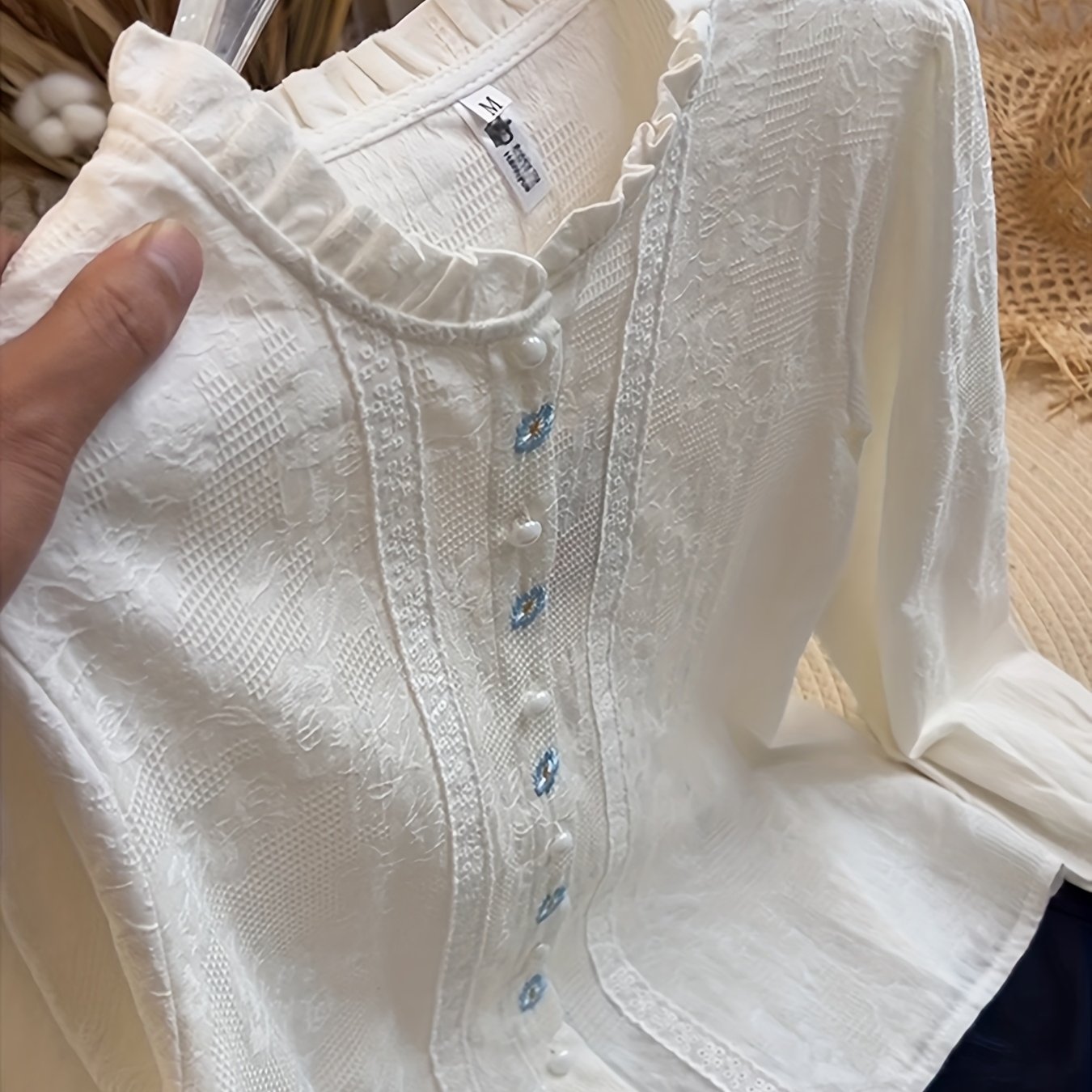 TEMU Soft Breathable Long Sleeve Women's Shirt 2025 New Ruffle Trim Stand Collar Blouse Versatile Top For Casual And Office Outfits