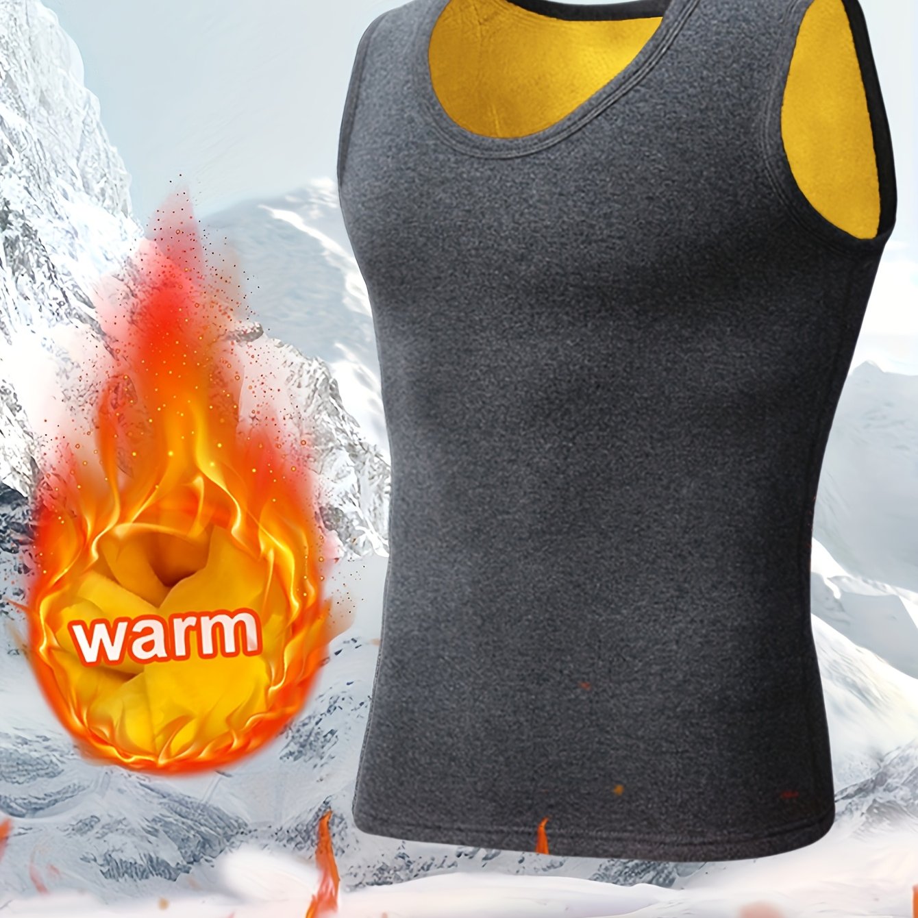 TEMU Men's Thickened -lined Thermal Vest, Warm And Windproof Golden Vest For Outdoor Cold Protection, Golden For Home, Fitness, And Mountain Climbing