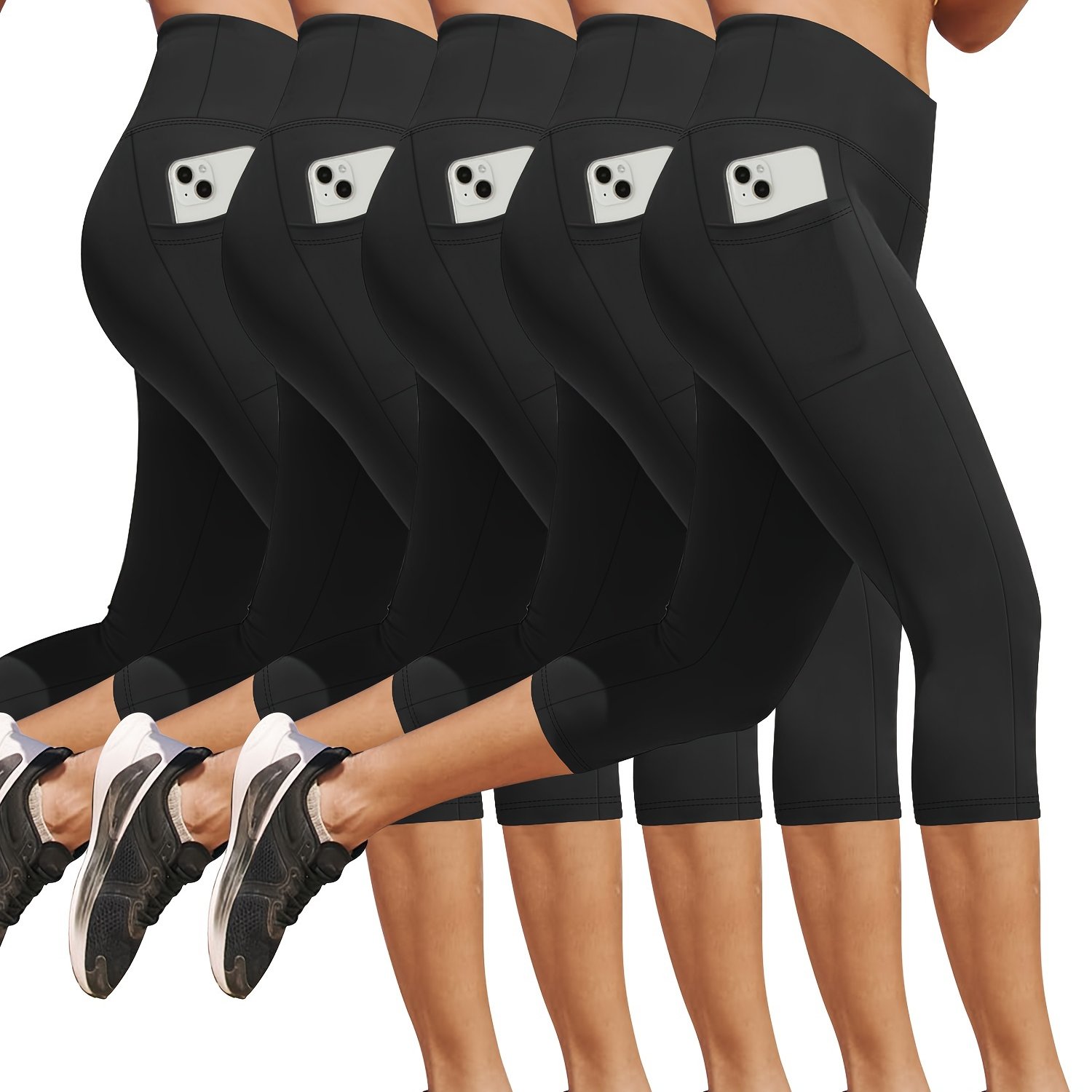 Image of Five-item Collection - Ladies' Leggings, Fitted Trousers, 7/8 Length Featuring Side Pockets, Suitable For Yoga And Athletic Training, Cozy And Form-fitting, Ideal For Daily Casual Outfits