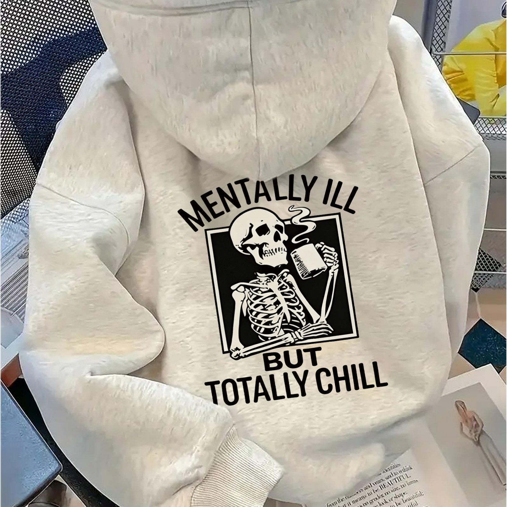 TEMU Women's Letter Skull Cartoon Pattern Print Fashion Hooded Sweatshirt Long Sleeve