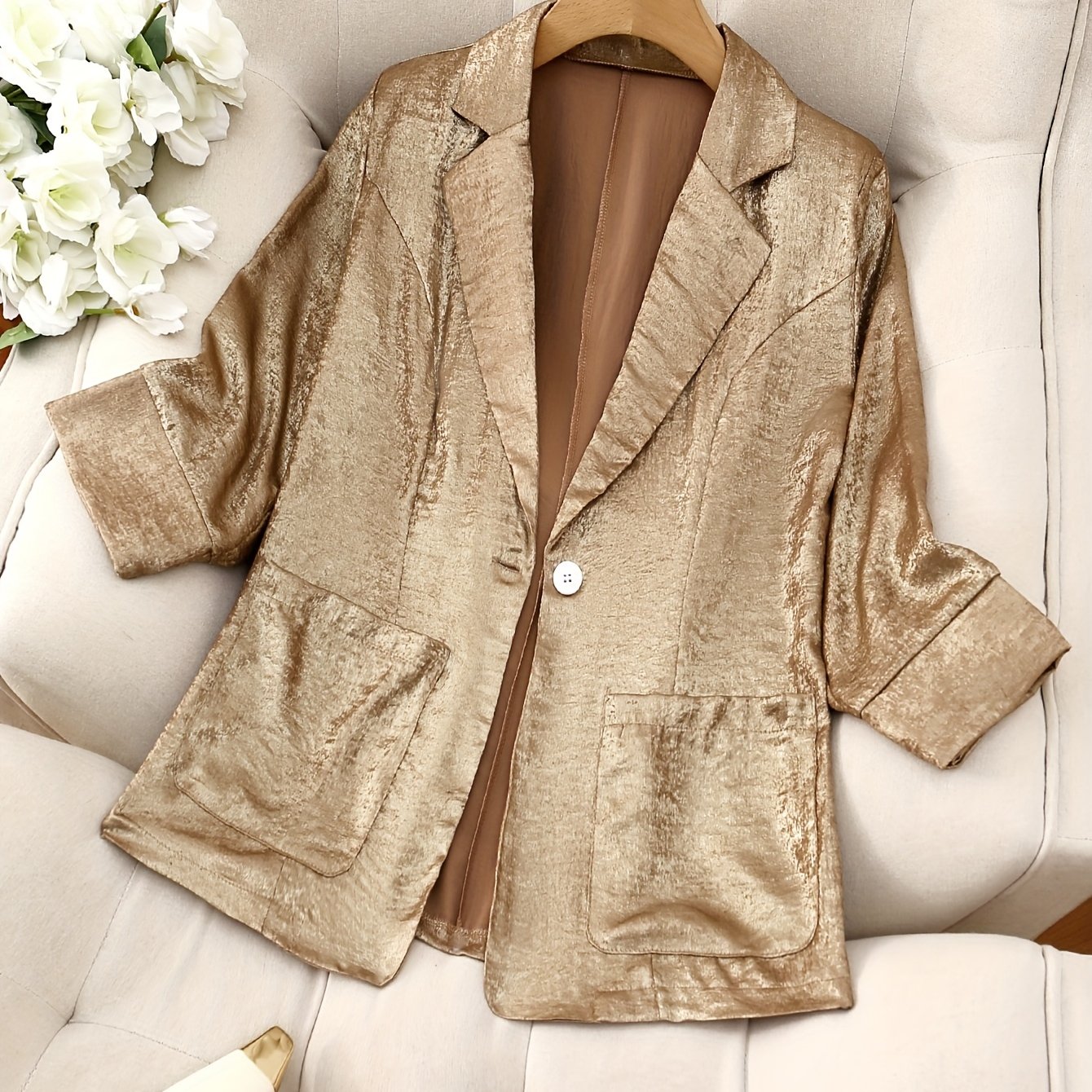 TEMU Targeted Development Metal Collar Single Button Pocket Women's Suit Jacket