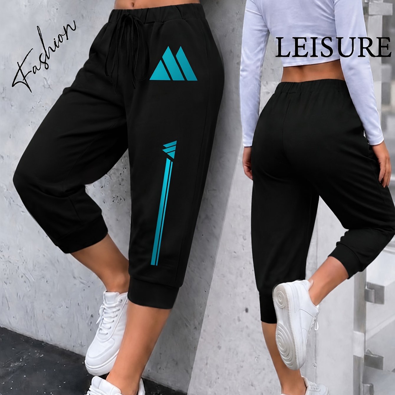 TEMU Plus Size, New Women's Plus Size Wide-leg Harem Pants, Loose Fit Casual Elastic Waist Midi Pants, Printed Pants For Home, Vacation, Fashionable