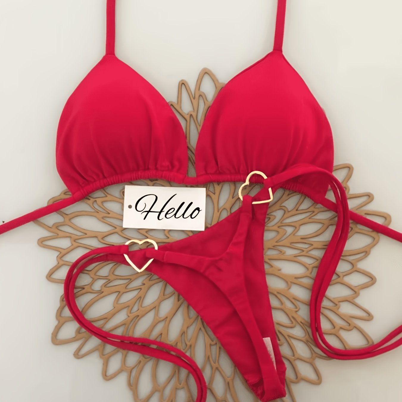 TEMU Costume da bagno bikini da donna , set estate 2 pezzi, costume da bagno sexy, top senza schiena con spalline sottili e con lacci laterali, per