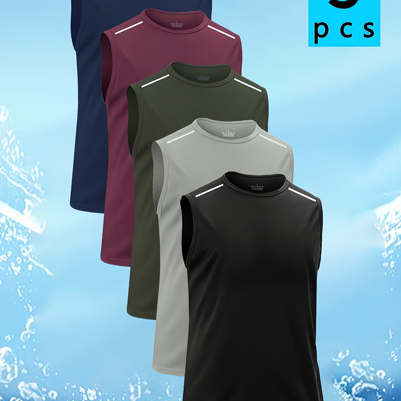 TEMU 5pcs Men's Reflective Quick-dry Breathable Lightweight Sleeveless Vest - Sweat-wicking Workout Shirts For Gym, Running & Casual Wear, Crew Neck