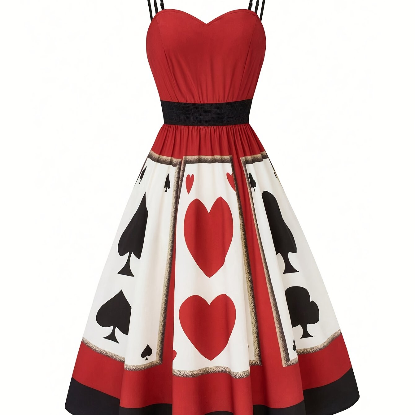 E-shop Damen Rüschen Cami Kleid mit Poker Print, Bedrucktes Kleid [NS702]