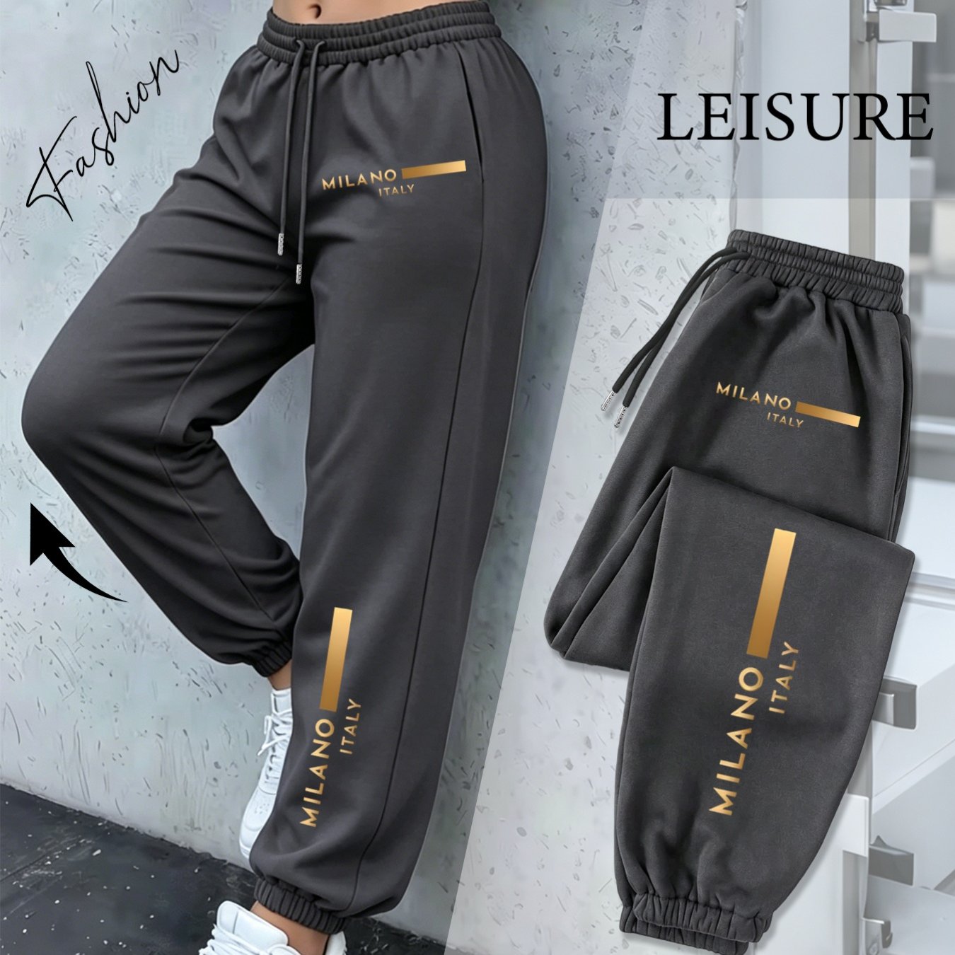 TEMU Solid Color Letter Print Jogger Pants With Elastic Waist & Tapered - Vintage Sweatpants Suitable For Streetwear,, Office, Casual Wear - Machine