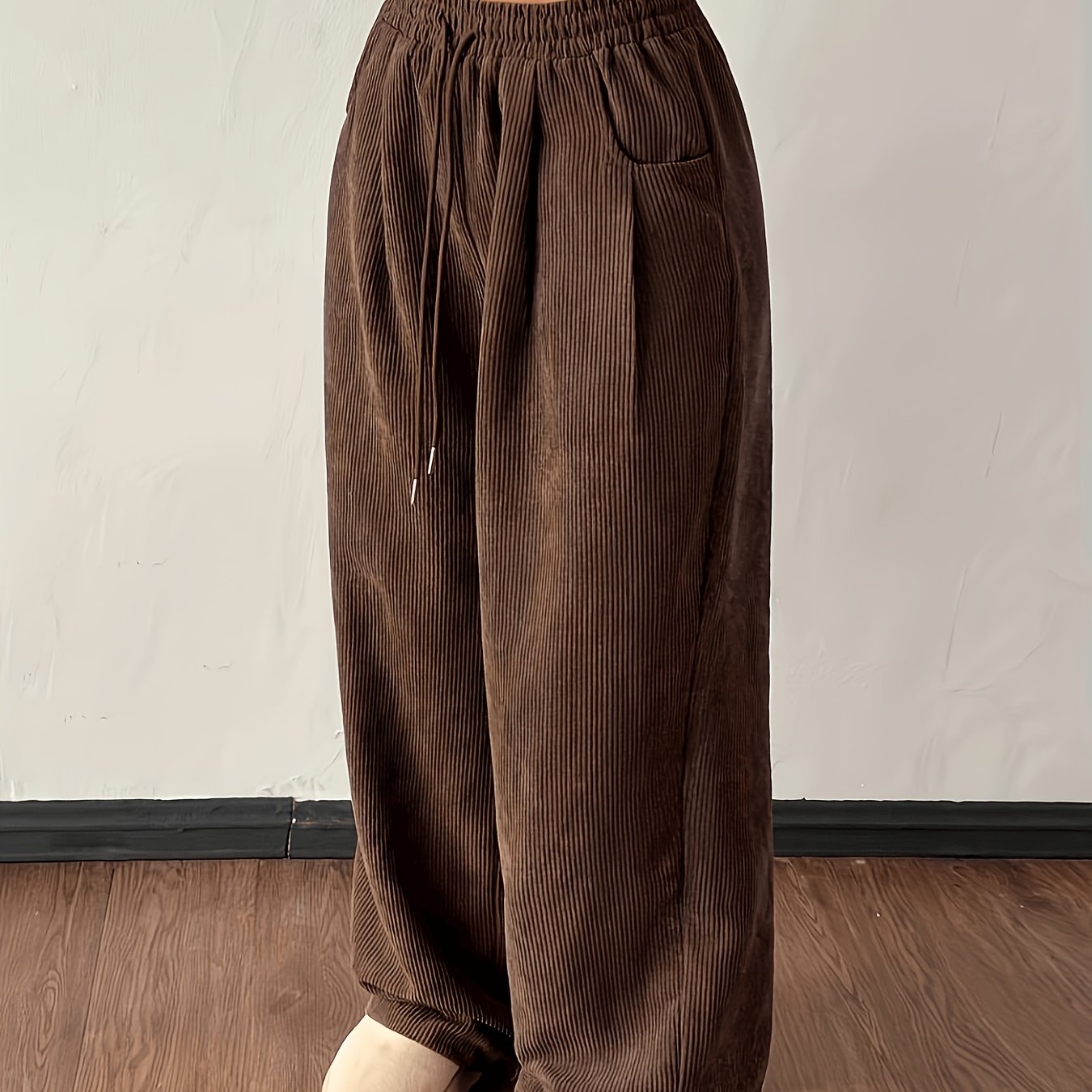 TEMU Women's Retro Corduroy Loose Straight-leg Trousers, Autumn Winter Street Style Casual Wide-leg Pants, Casual Wide-leg Trousers, Adjustable