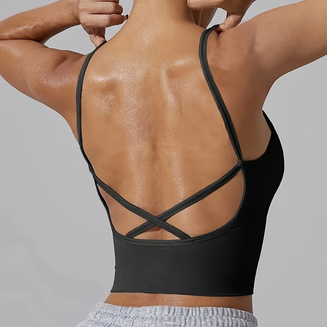 Women's V-neck Back Straight And Cross Straps Ribbed Seamless Sports Bra