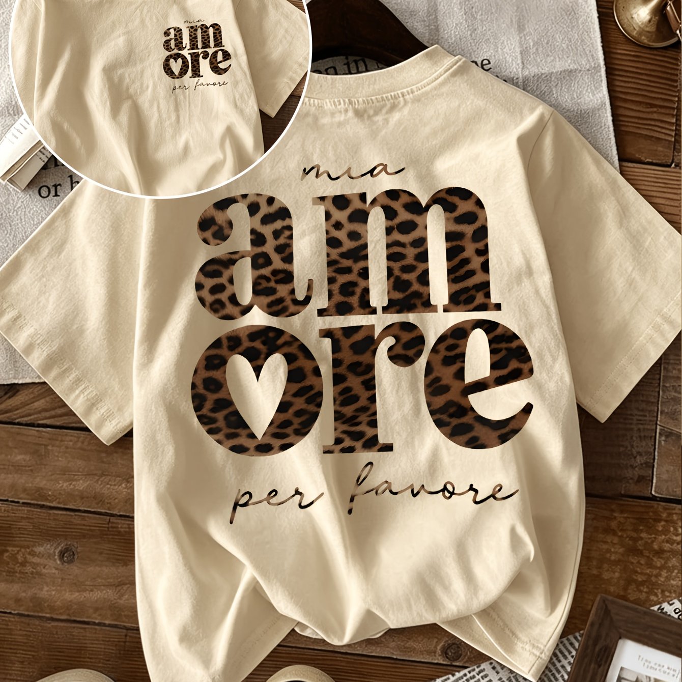 TEMU Fun Pattern Print Short-sleeve Crewneck T-shirt