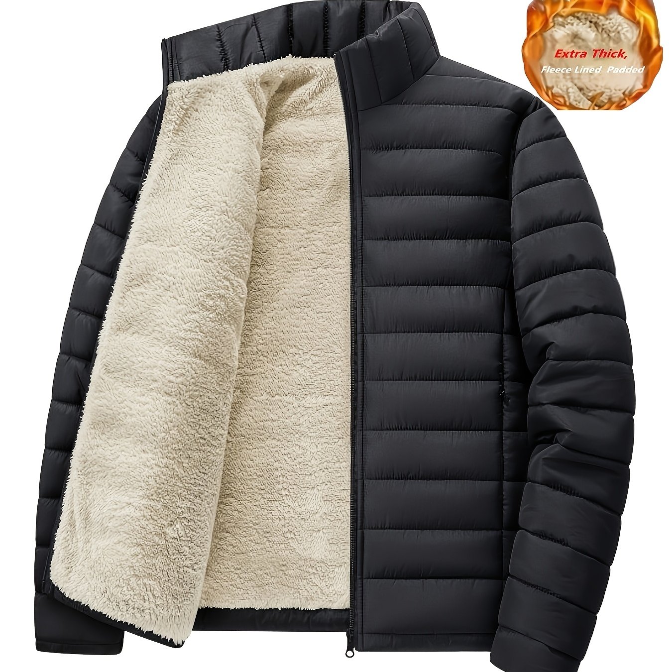 TEMU Men's Winter Padded Jacket, Warm Plush Quilted Coat, Men's Winter Outerwear Lightweight Casual Wear Travel Outdoor Sports Hiking Office Leisure