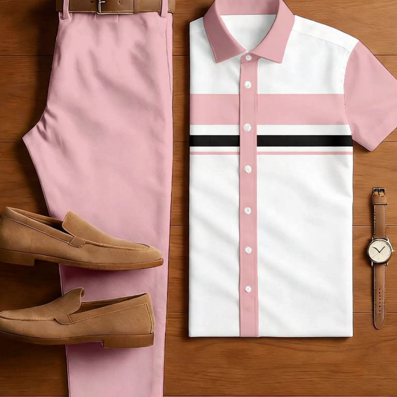 2pcs Set. Men's Casual Sports Button-up Shirt With Long Pants Set, Suitable For Work, Daily , And A Gift.