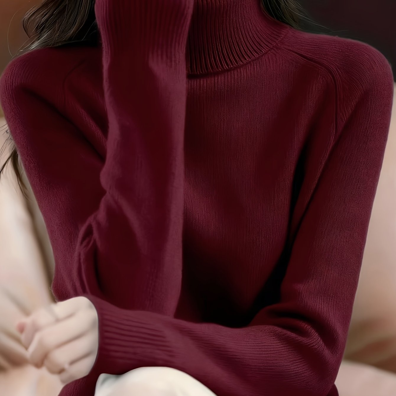 New Women's High-neck Solid Color Sweater, Elegant Easy Versatile Fashion Sweater Women's Top Women's High-neck Sweater
