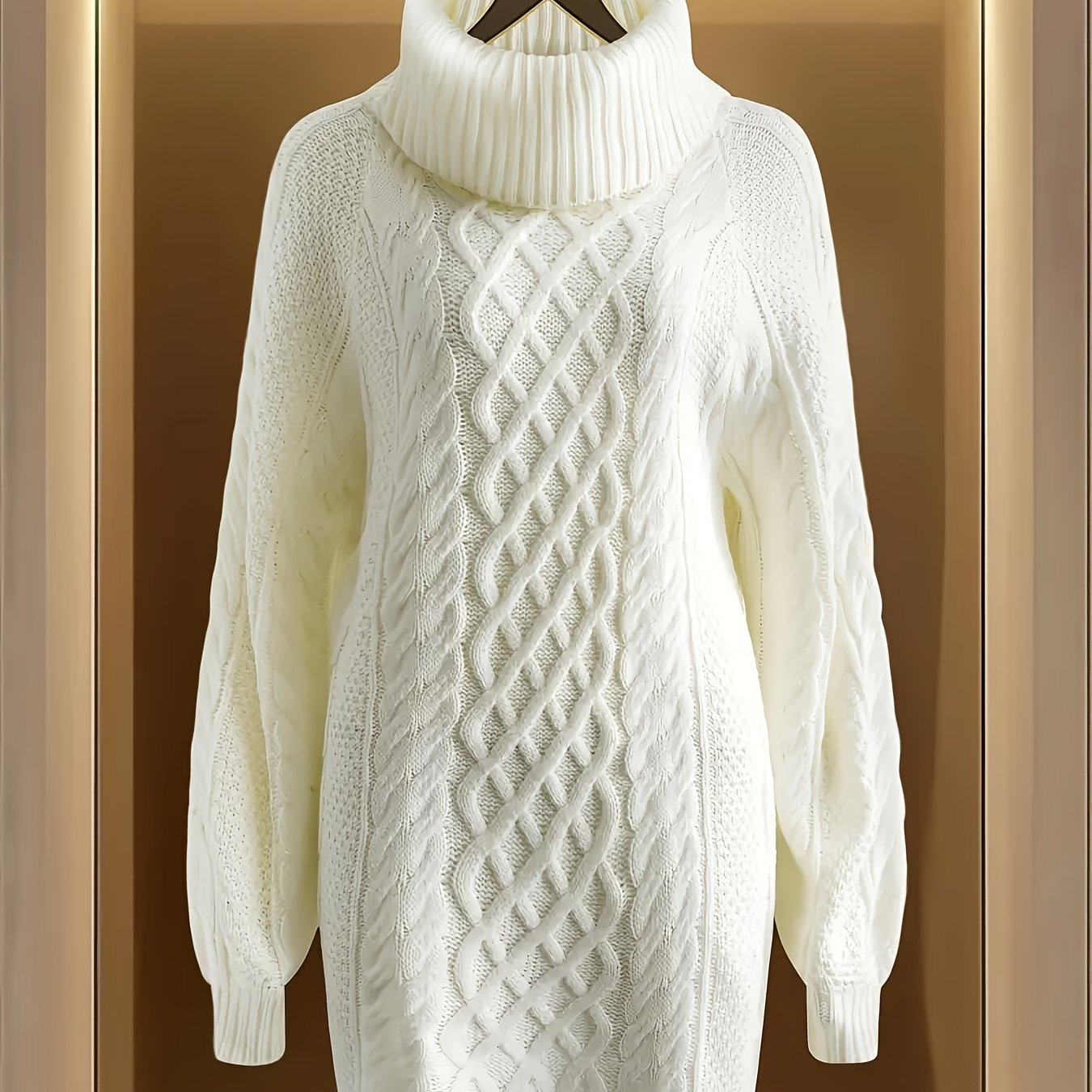 Image of Plus Size - Plus Size - Women's Elegant Solid Color Sweater Dress For Autumn And Winter, Featuring A High Neck, Loose Fit, And A Flattering Design, Suitable For Casual Wear In Plus Sizes