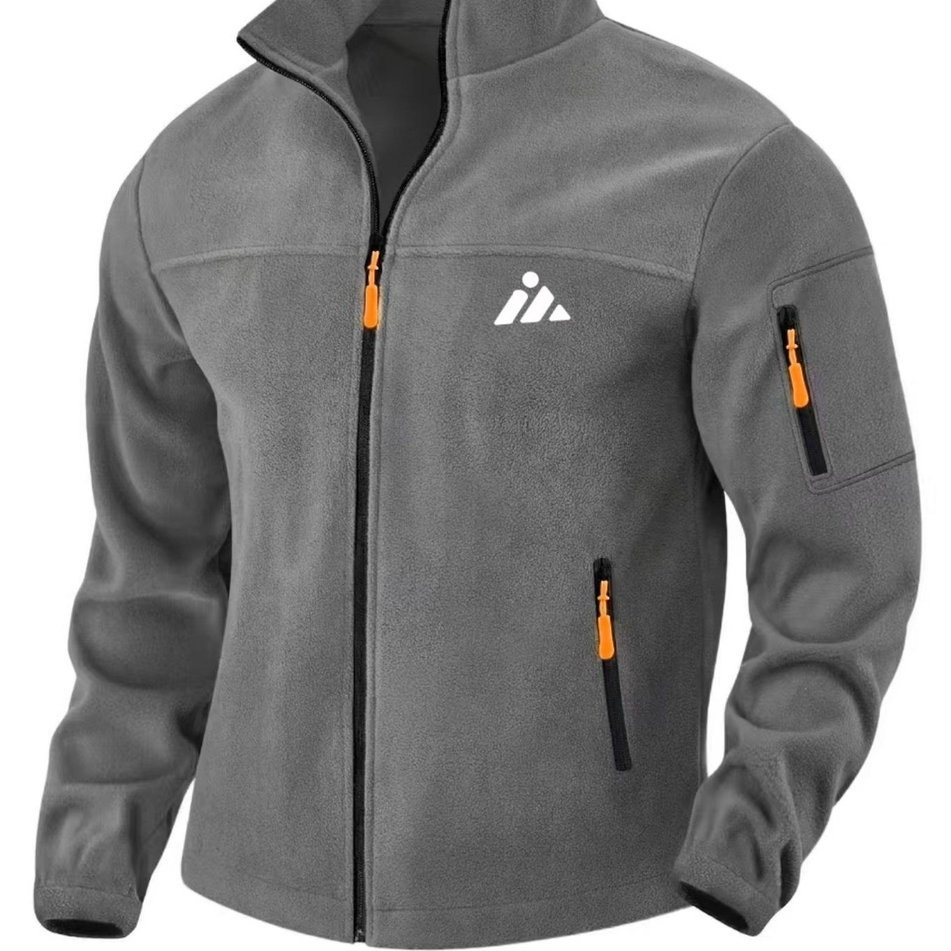 TEMU Men's Outdoor Collar Fleece Jacket, 2026 Triangular Mountain Print Design, Multi-zipper Utility Pockets, Soft And For Riding, Hiking, Urban