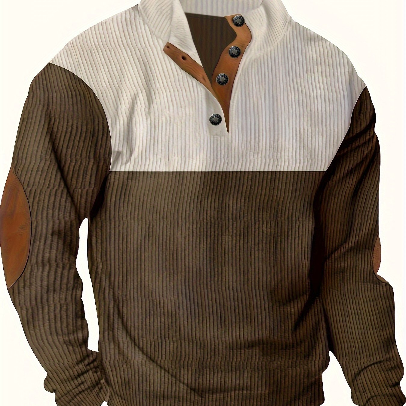 TEMU Men's Long Sleeve And Stand Collar Henley Shirt With Pieces, Chic And Trendy Tops For Spring And Autumn Outdoors Leisurewear