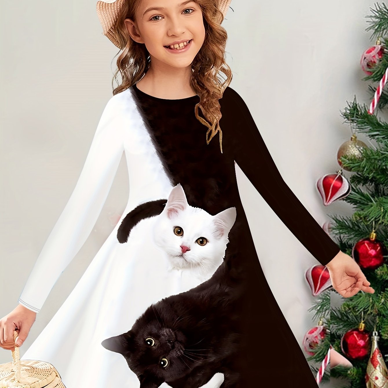3d Printed Casual Cute Cat Pattern Autumn Winter Long Sleeve Dress