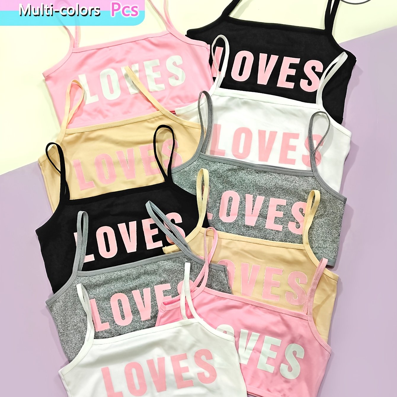 Image of 8-pcs Girls' Tops - Soft Pastel Random Multi-colors Tank Tops, Sleeveless Camisoles, Breathable Everyday And Special Occasion Outfits For Daughters