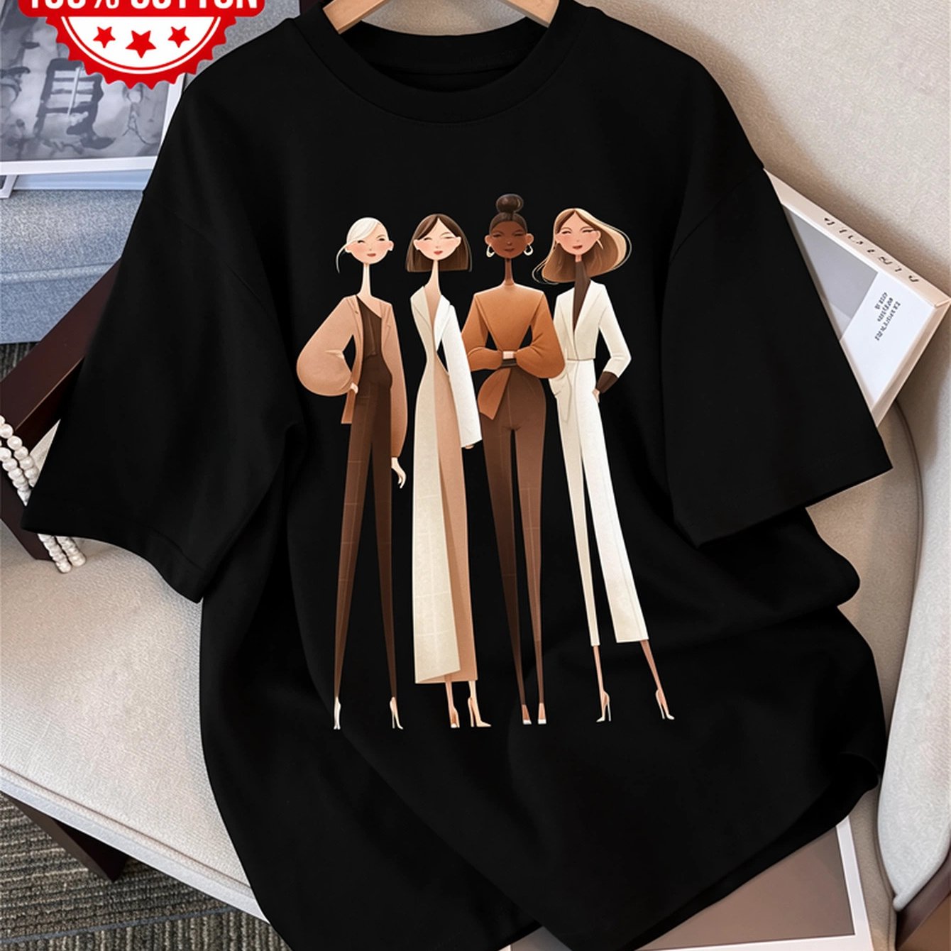 TEMU Women's Casual Top With A Minimalist Flat Design, Fit, Earthy Color Palette, Easy Blazer Style, Korean-inspired, Printed, Loose Short Sleeves,