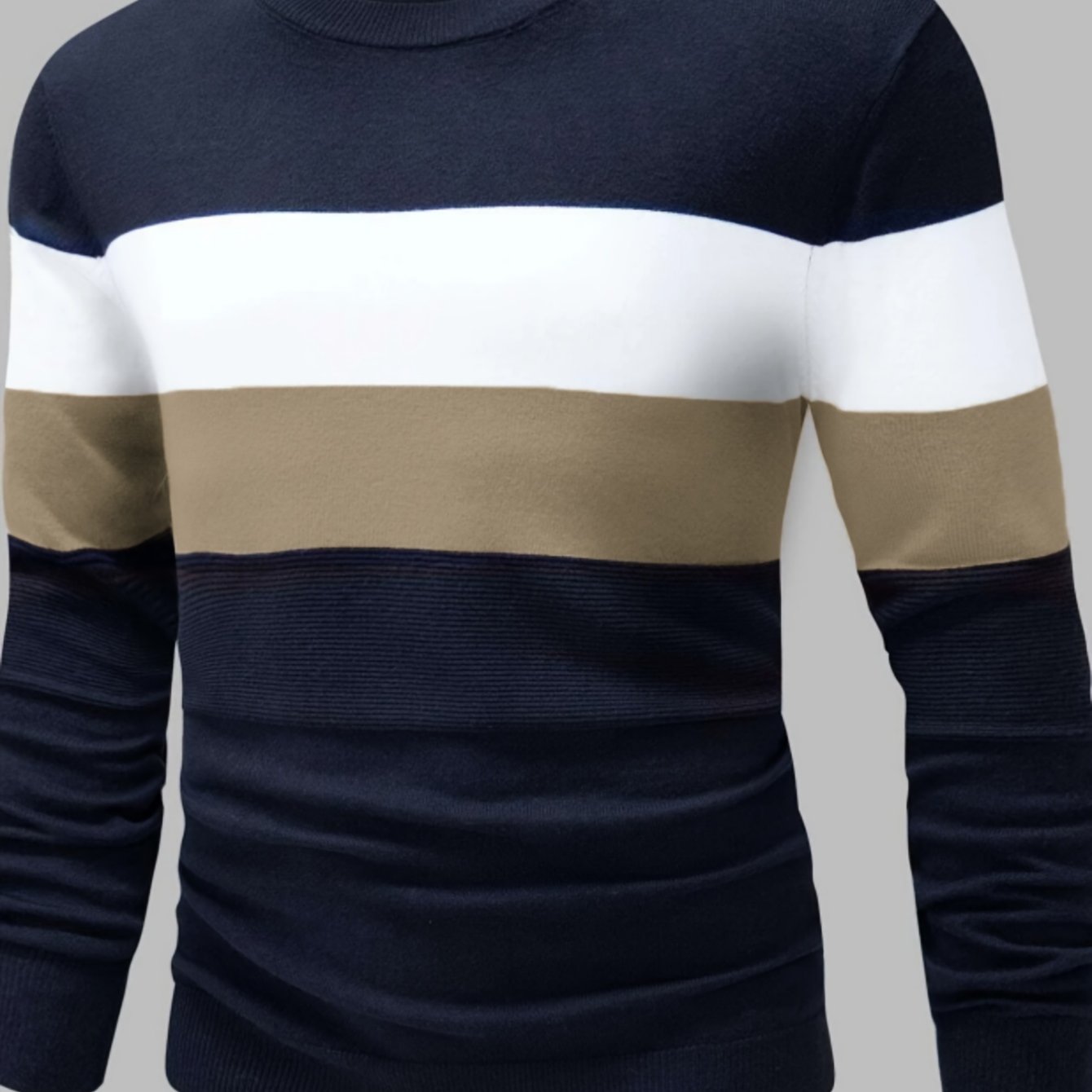 Men's Plus Size Casual Pullover Sweater With Color , Round Neck, Stretch Fabric - Hand Wash Or , Fall/winter, Three-color , Plus Size