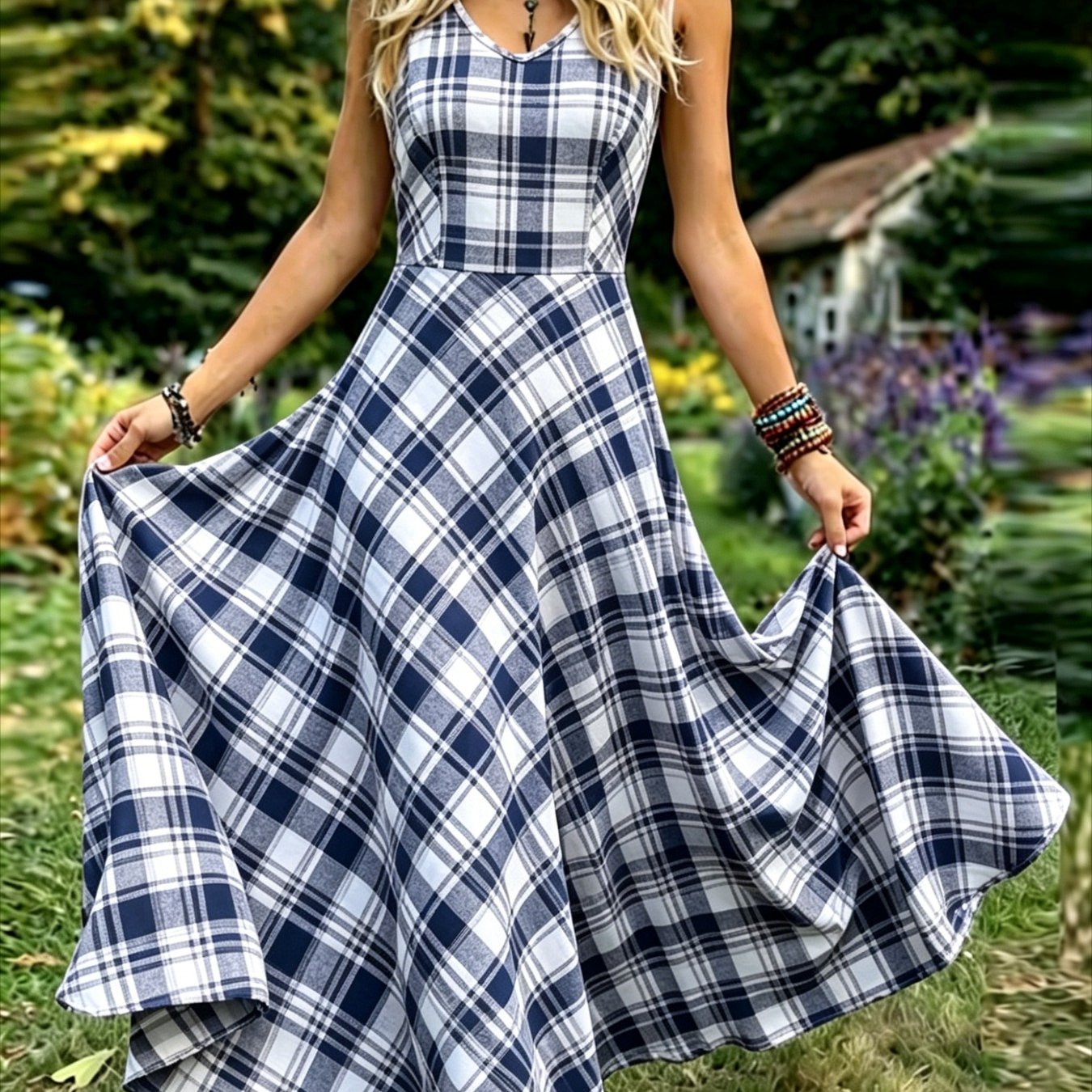 Plus Size, Women's Vintage-style Sleeveless Dress-an Elegant, Casual, Round-neck A-line Maxi Dress. Easy To Care For, Perfect For Daily Wear And Vacation Leisure.