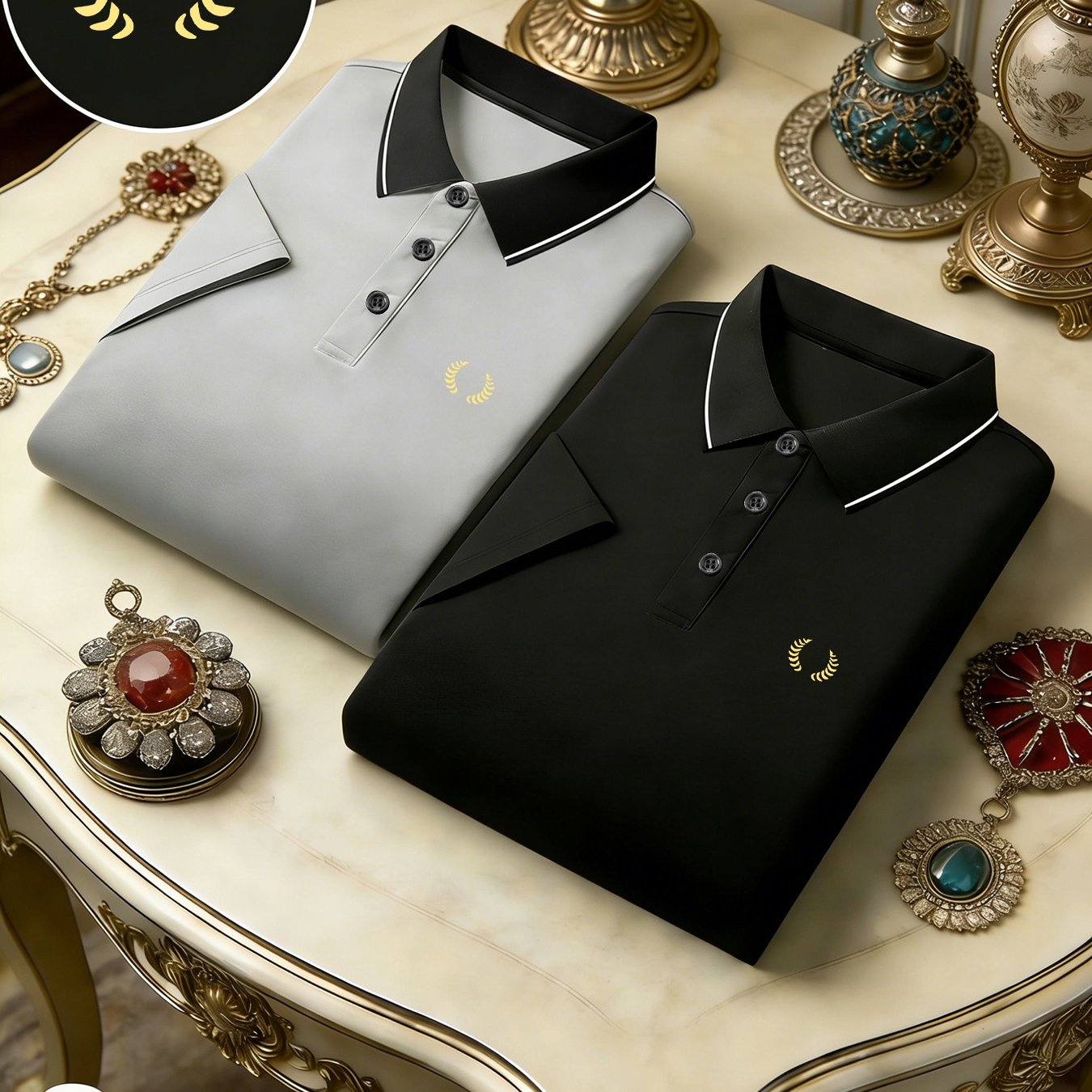 TEMU Men's Equestrian Shirt Two-piece Set, Classic Wreath Pattern, High-end Business Casual, Breathable, Anti-wrinkle, Non-iron, Work , , Men's