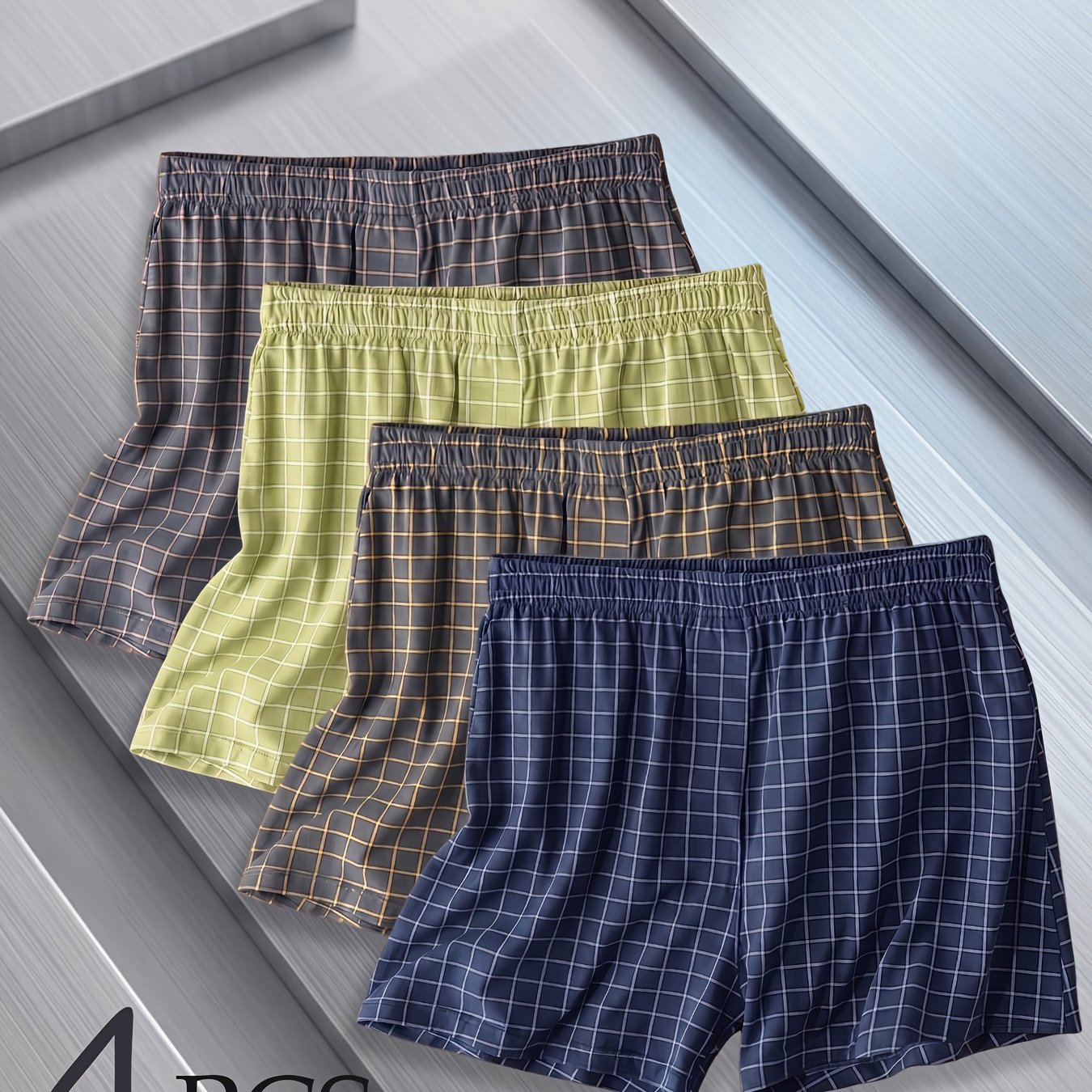 TEMU BROVANIC Juego aleatorio de 4 piezas de bóxers para hombre, color liso con de malla, bóxers tipo slip, holgados y cómodos, simples y elegantes,