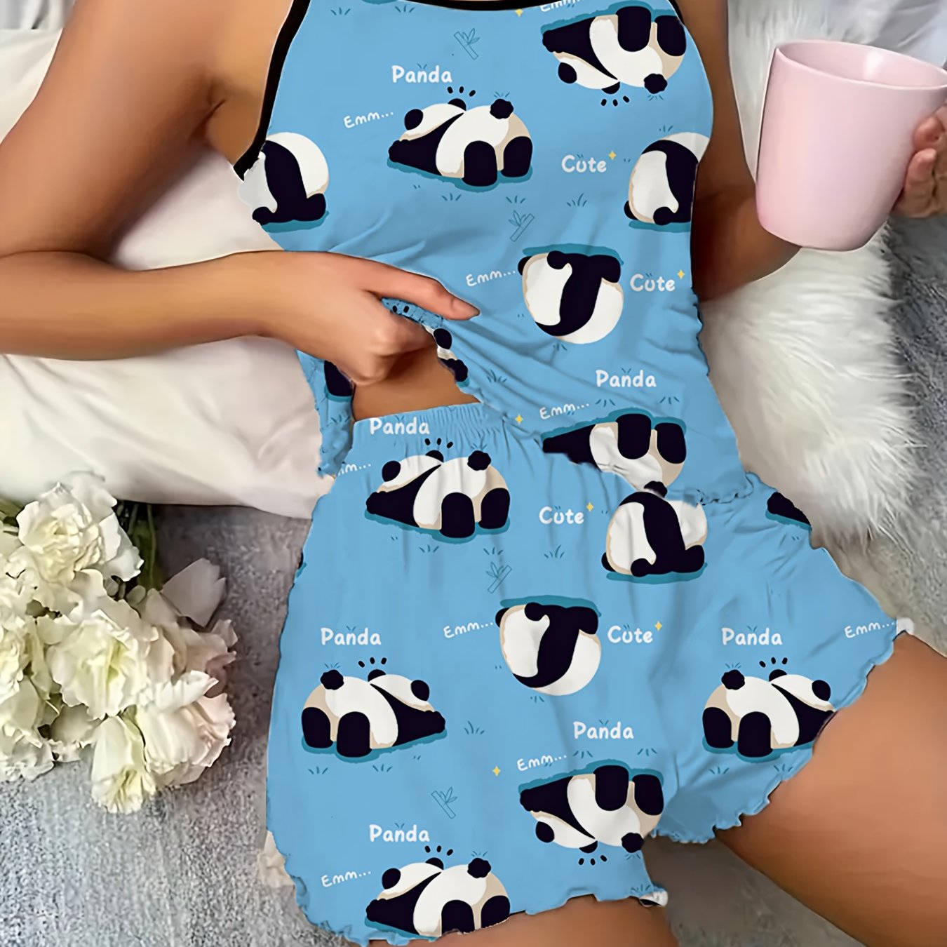TEMU Two-piece Cartoon Printed Women's Camisole And Shorts Pajama Set