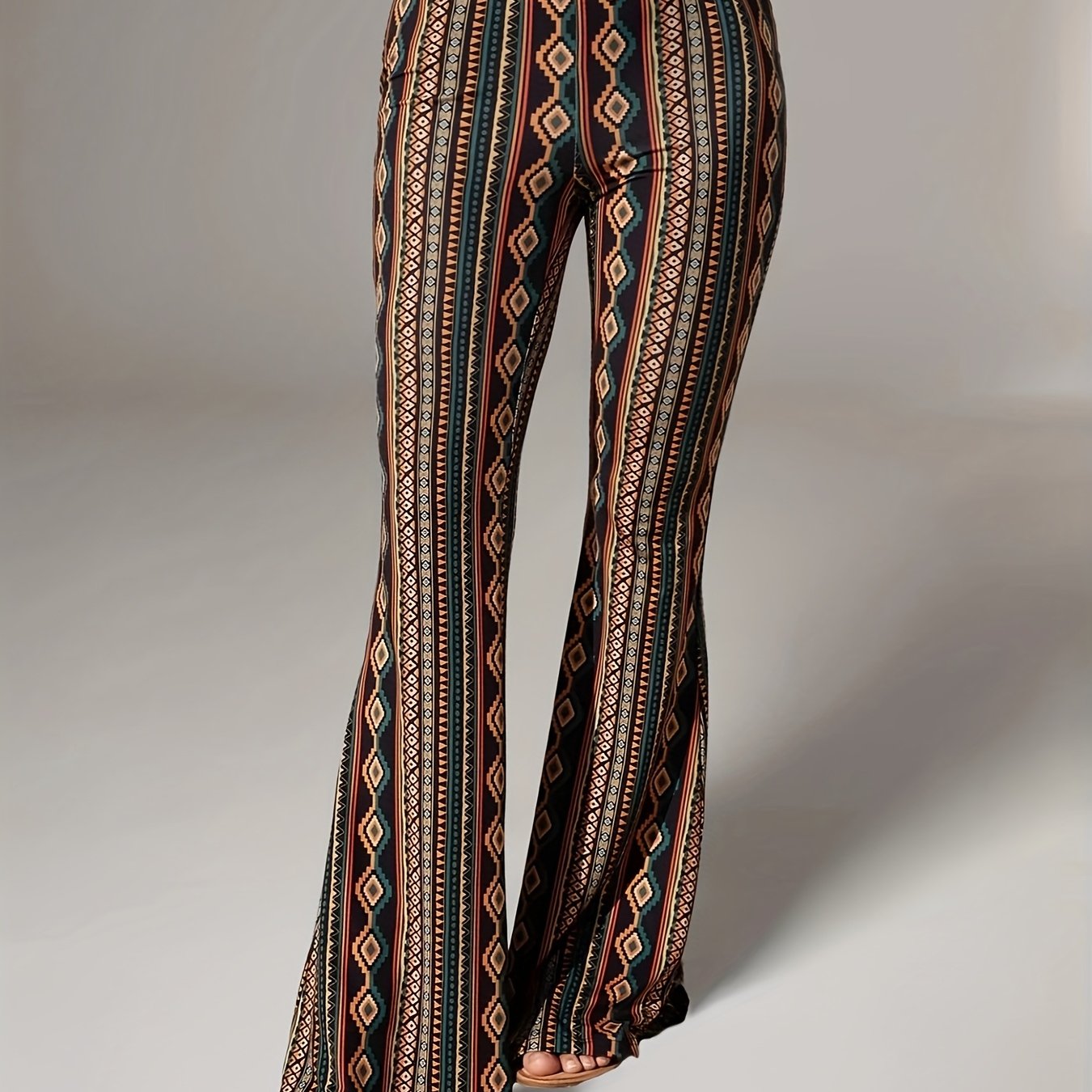 Women's Long Pants With Printed Flared Design