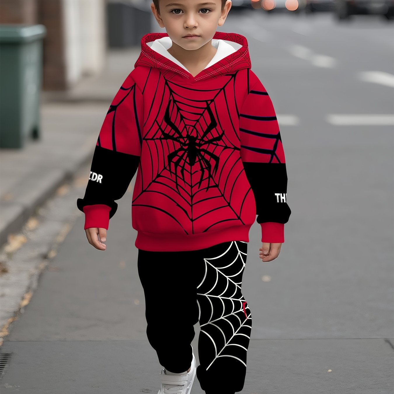Image of Halloweenbaby Boy Hooded Sweatshirt Set, Cool Spider Print, A Casual And Comfortable Set For Spring And Autumn , Perfect For Outdoor