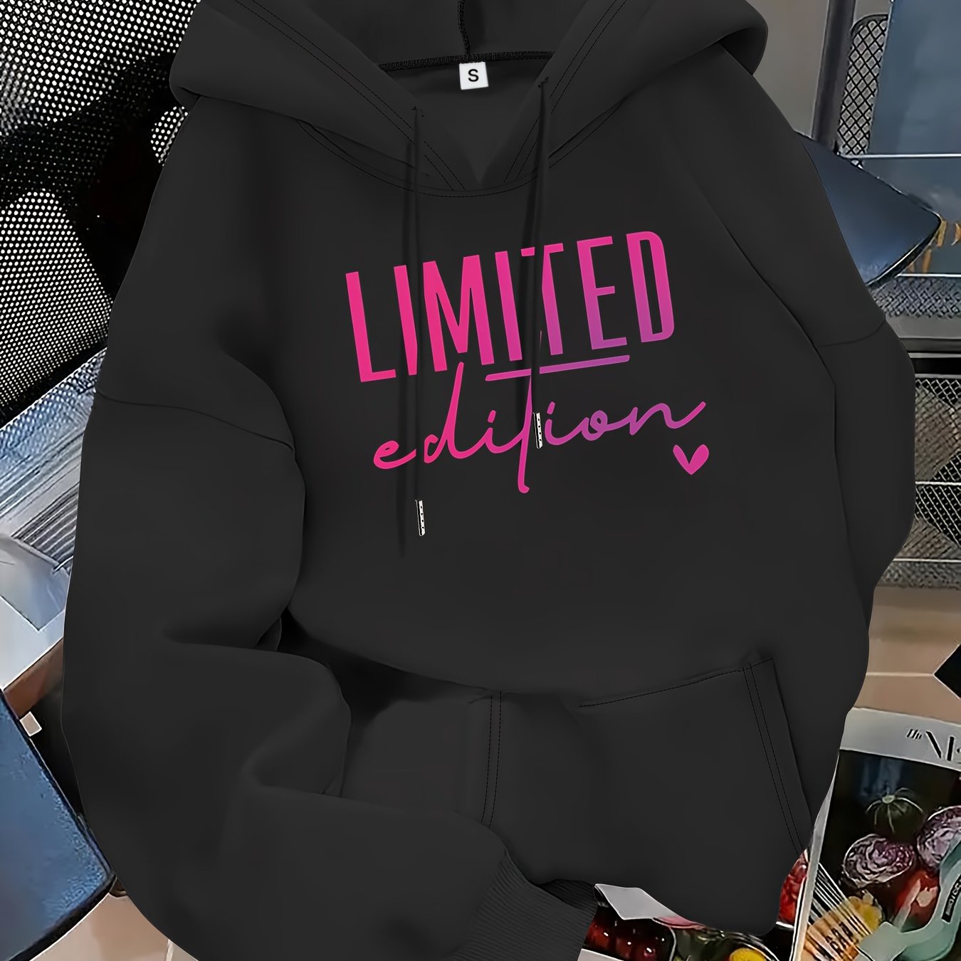 Image of Plus Size - Plus Size - Plus Size Letter Print Hoodie, Drawstring Casual Hooded Sweatshirt For Winter And Fall, Women's Plus Size Clothing