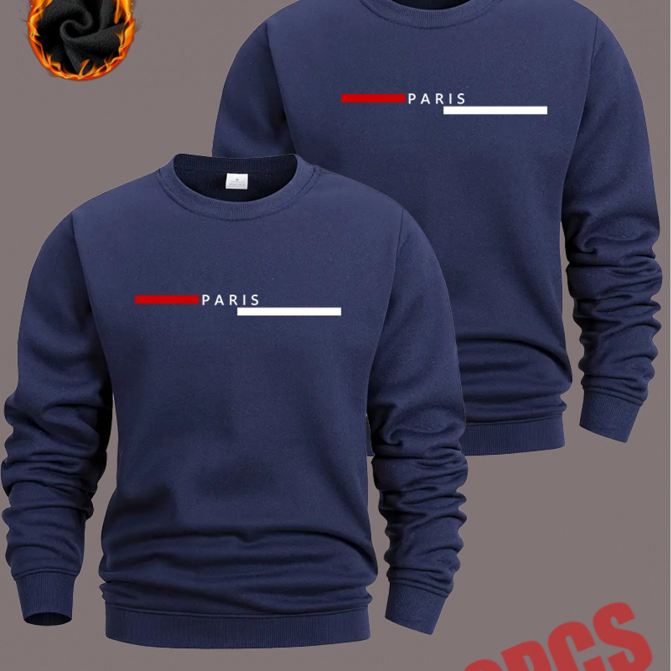 TEMU Men's Autumn And Winter Round Neck Sweatshirt, Long Sleeve Pullover, Thickened And Warm, Featuring A Stylish Paris Graphic Print, Casual