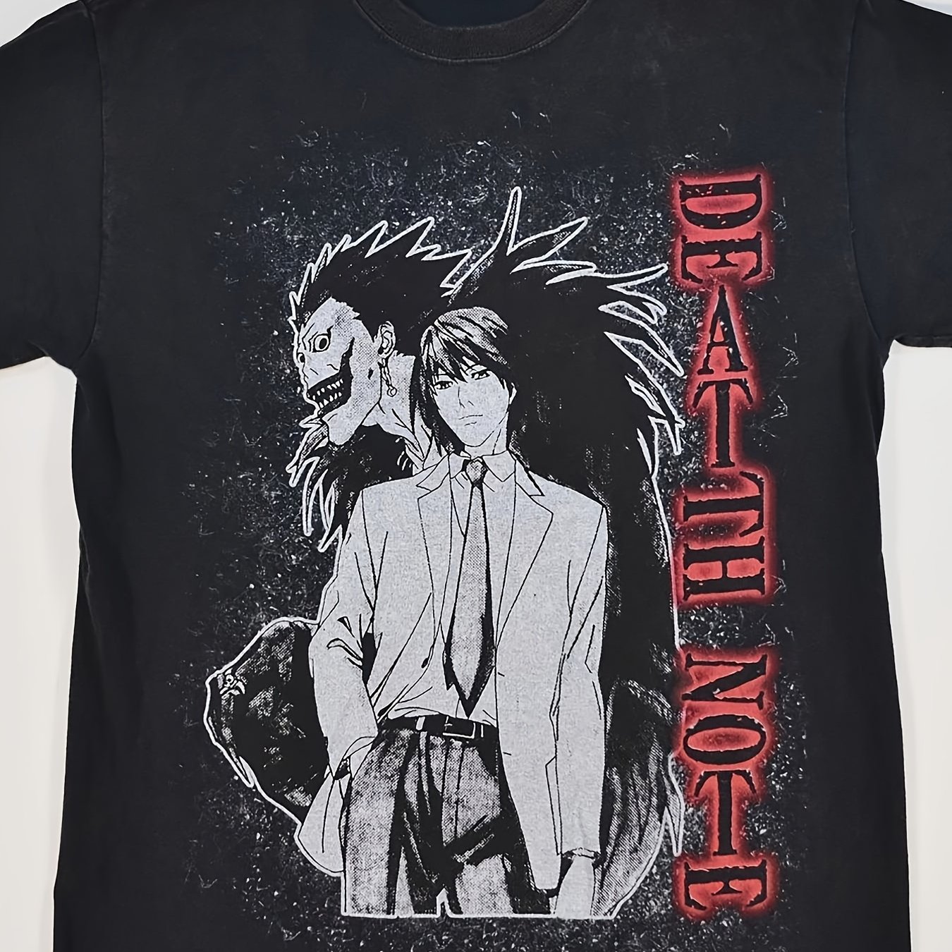 TEMU Men's D Death N Note Goat Head Cartoon T-shirt, Small Size, Casual Crew Neck, Machine Washable, Suitable For And Everyday Wear For Music Lovers