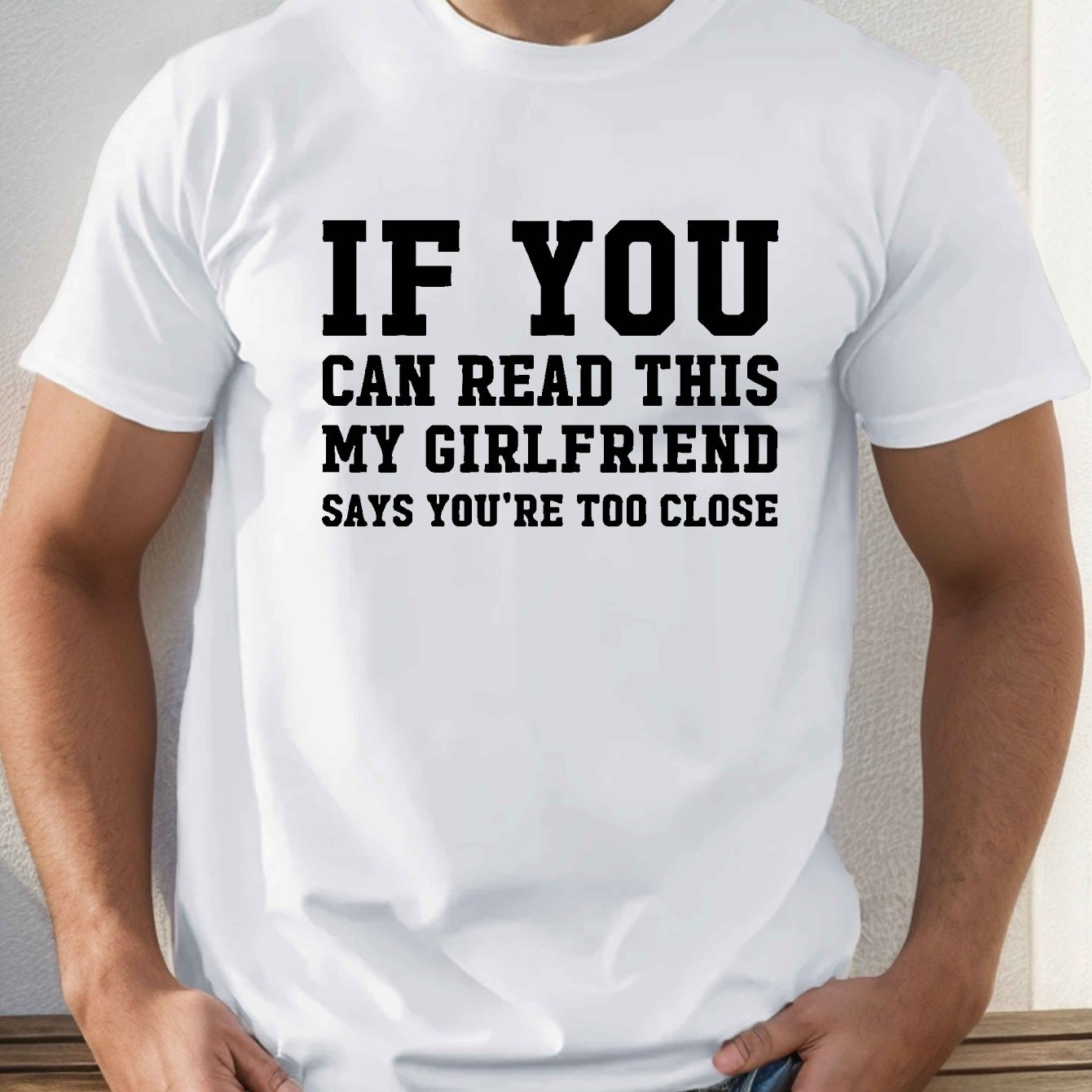 TEMU Men's Casual Crew Neck T-shirt With Geometric Pattern, 100% Polyester Knit Fabric, Stretch, Regular Fit For Summer - " Can Read This My
