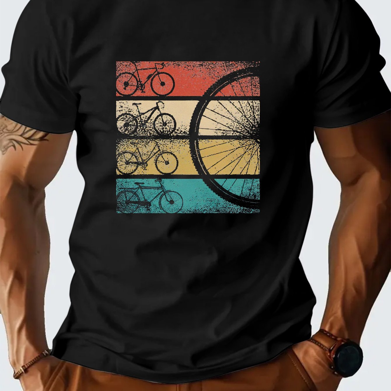 TEMU Men's Short-sleeve Top, Vintage Pattern, Suitable For Gravel Riding, Designed For Spring And Summer. It Features A , Is Comfortable And