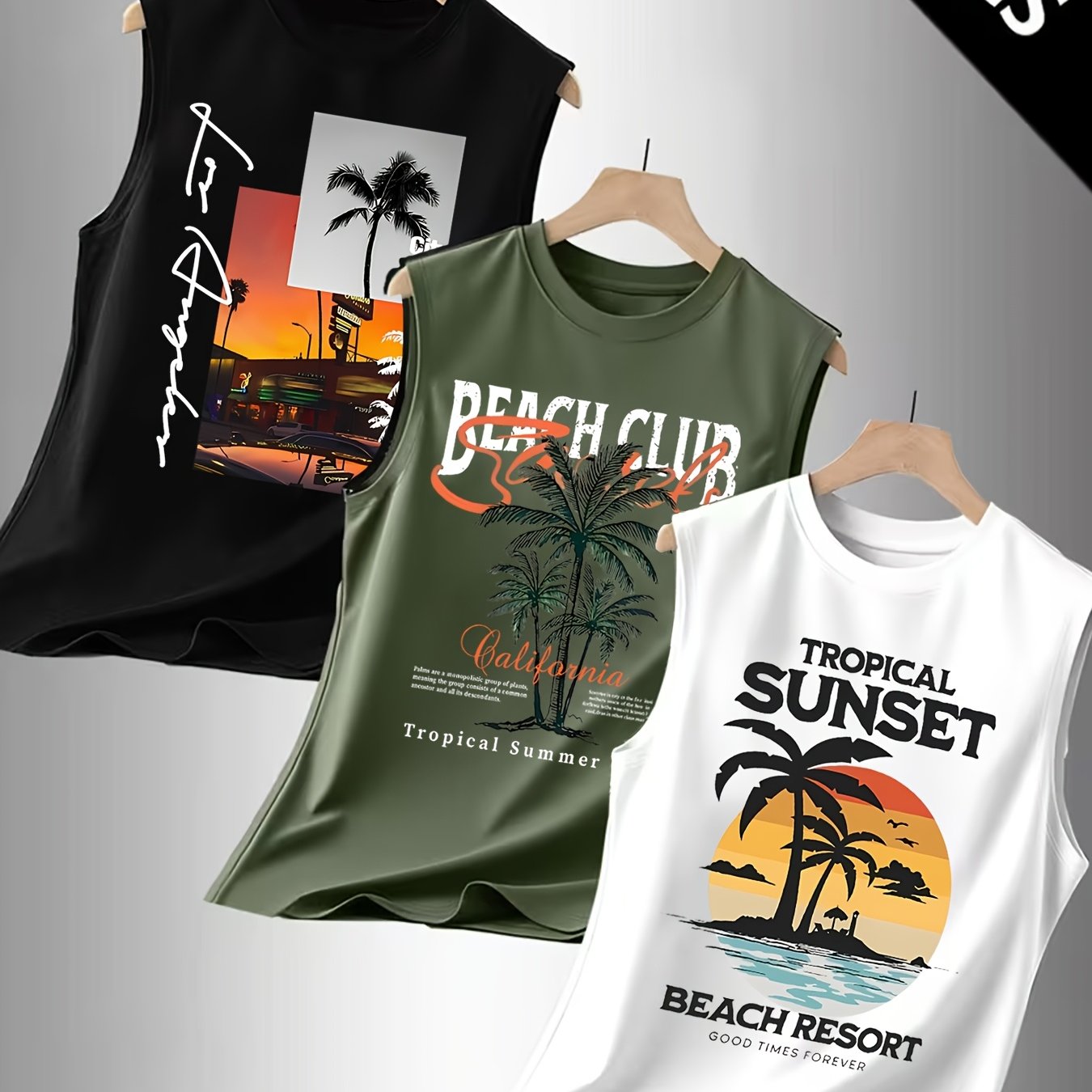 TEMU Men's Summer Refreshing Casual Pattern Print Sleeveless Vest 3pcs Set