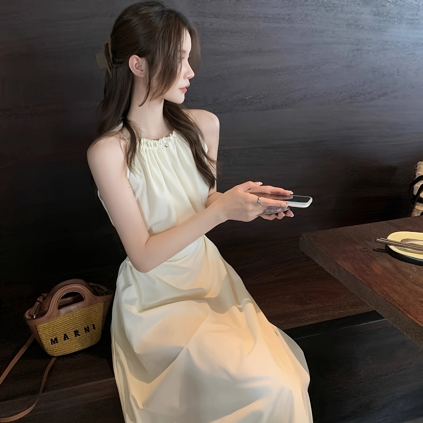 TEMU レディース ト オフショルダー サスペンダードレス - 軽量 レーストリム 長袖なし ビーチドレス 調節可能なウエストベルト付き 洗濯機洗い可 無地 夏休み・ルな夜のイベントに最適 流れるようなデザイン