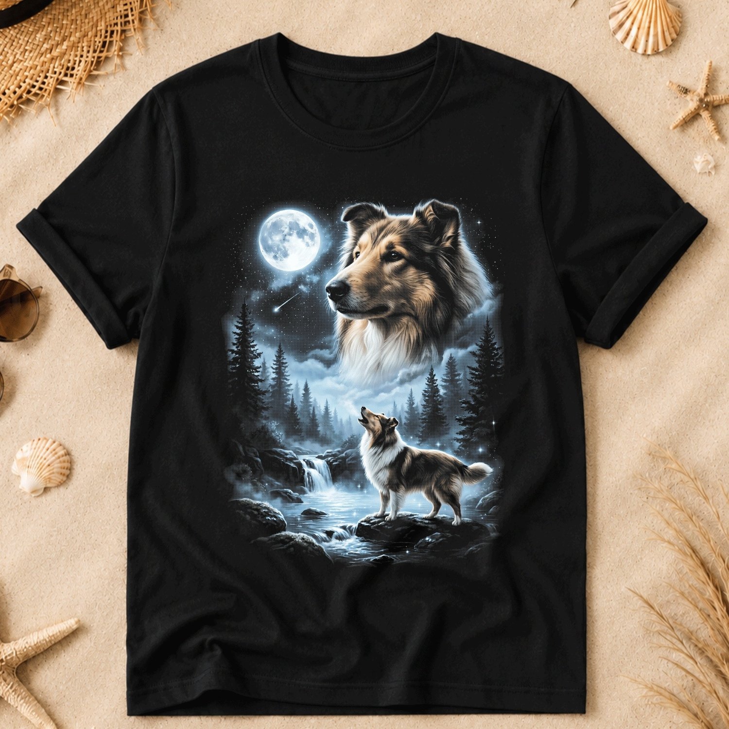 Image of Rough Collie Retro Hund 90s T-shirt Summer Quality Crewneck Fashion 100%cotton Short Sleeve Men Women T-shirt Unisex Gift Gifts T Shirts