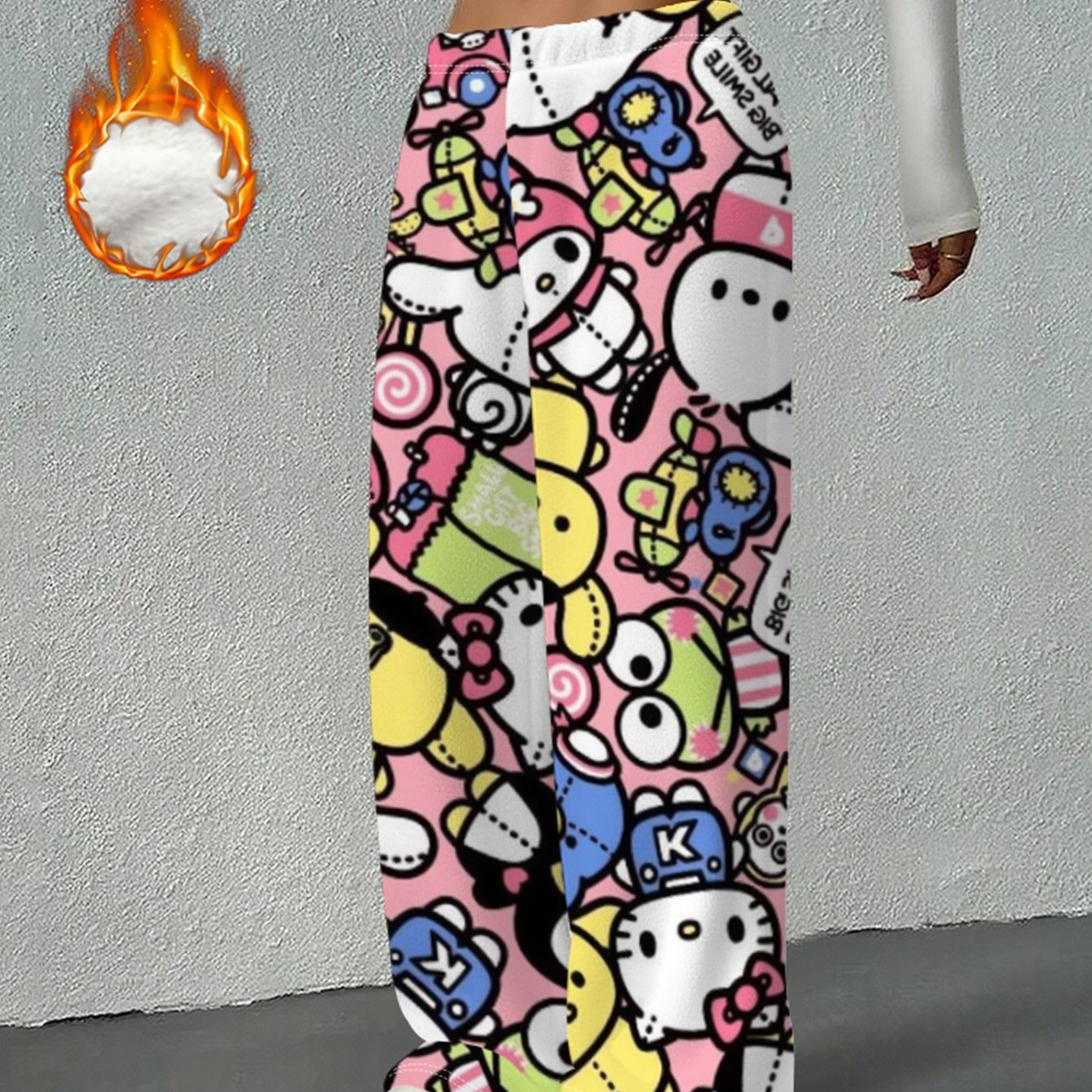 Youth Autumn/winter -lined Thickened Pants, For - Plush Fabric Is Soft, Warm, And Loose-fitting For Daily . Cute Cartoon Casual Pants For Home Or Outdoor Wear, Suitable For Autumn/. Item No.