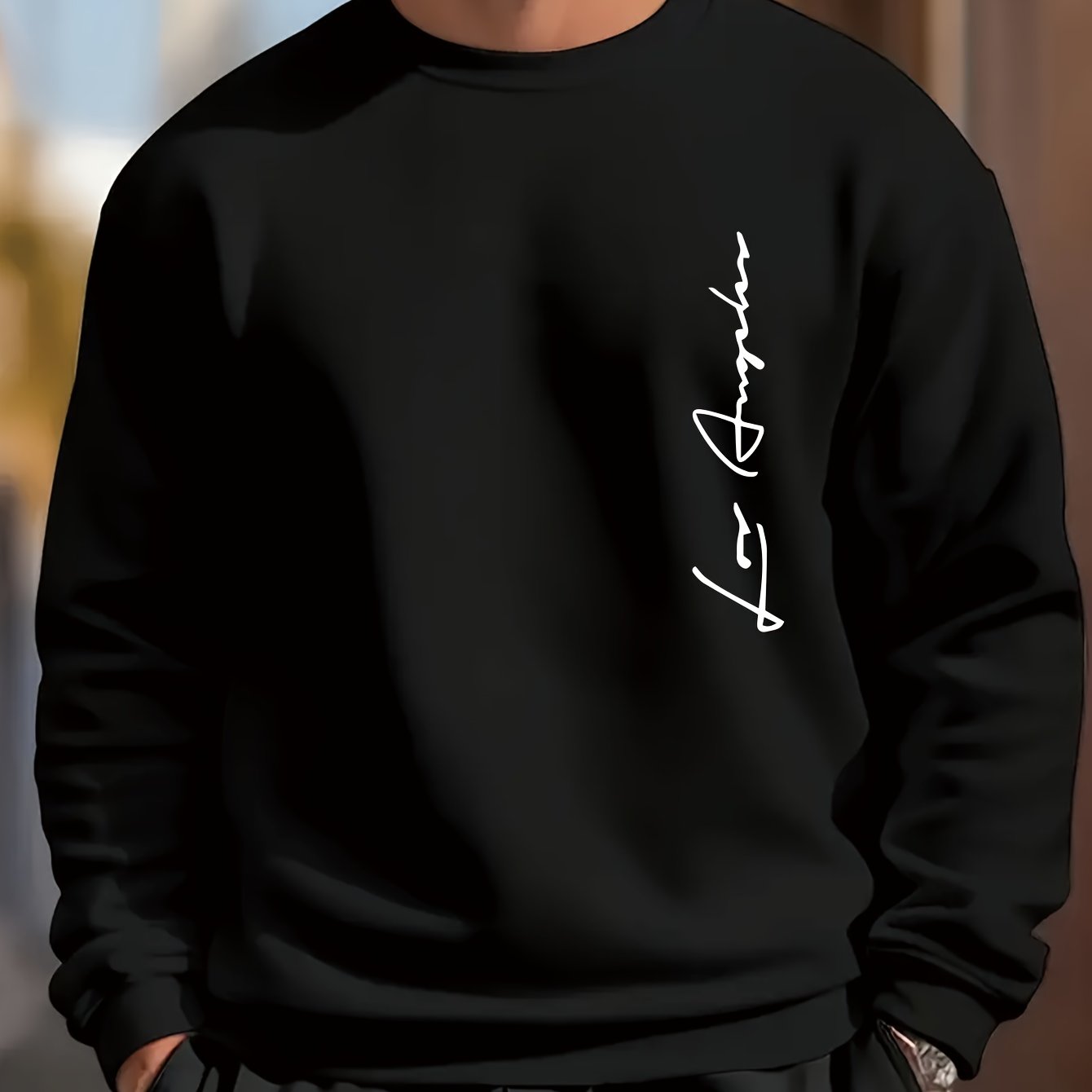 Image of Crew Neck Sweatshirt Side English Letter Print Plus Size Fashion Sweatshirt Fleece Sweatshirt