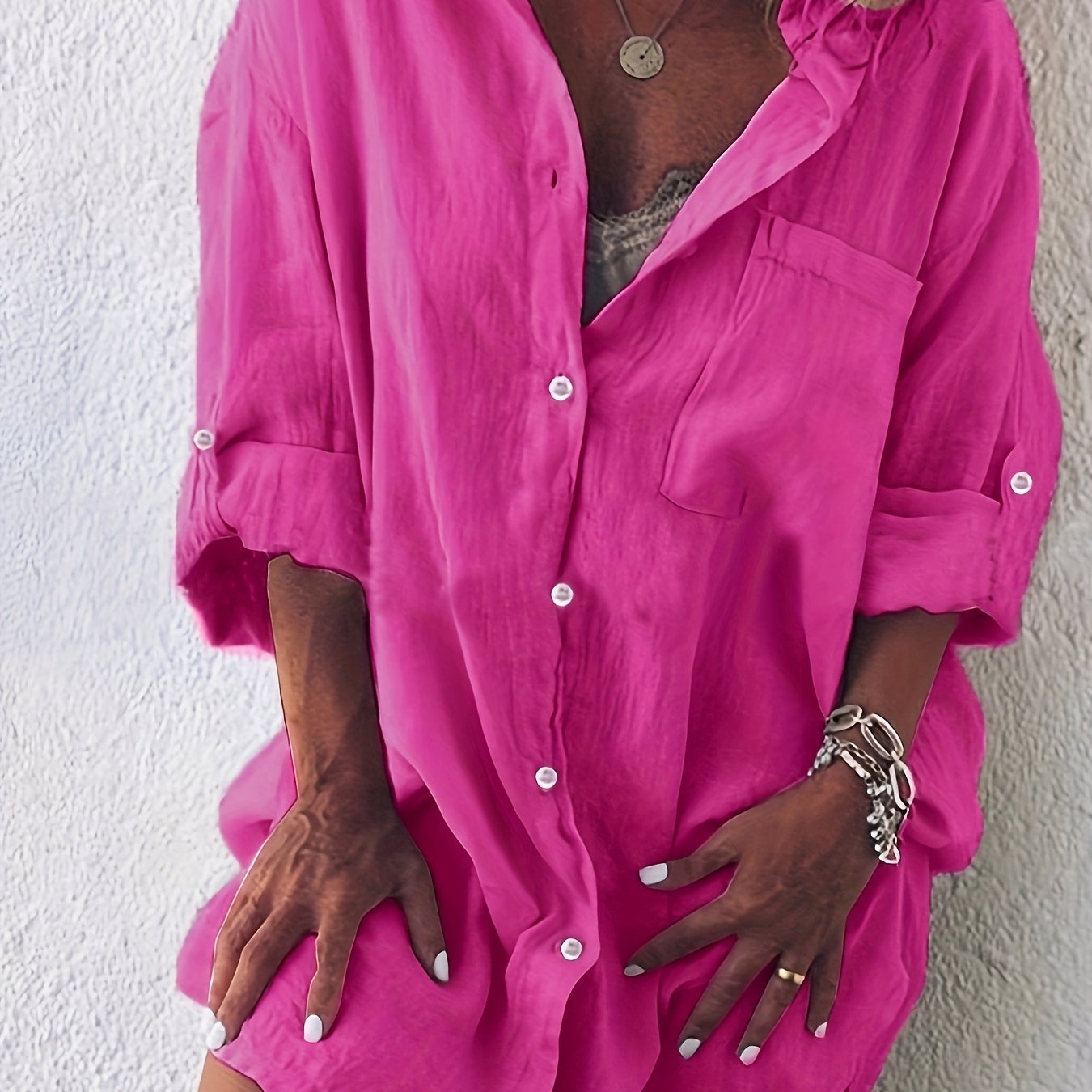 E-shop Plus Size, Damen Langarmshirt Casual - Uni-Farben, Lang- oder Kurzarm, Einreihig, Maschinenwaschbar, Ganzjahres-Vielseitiges Oberteil, Lockerer