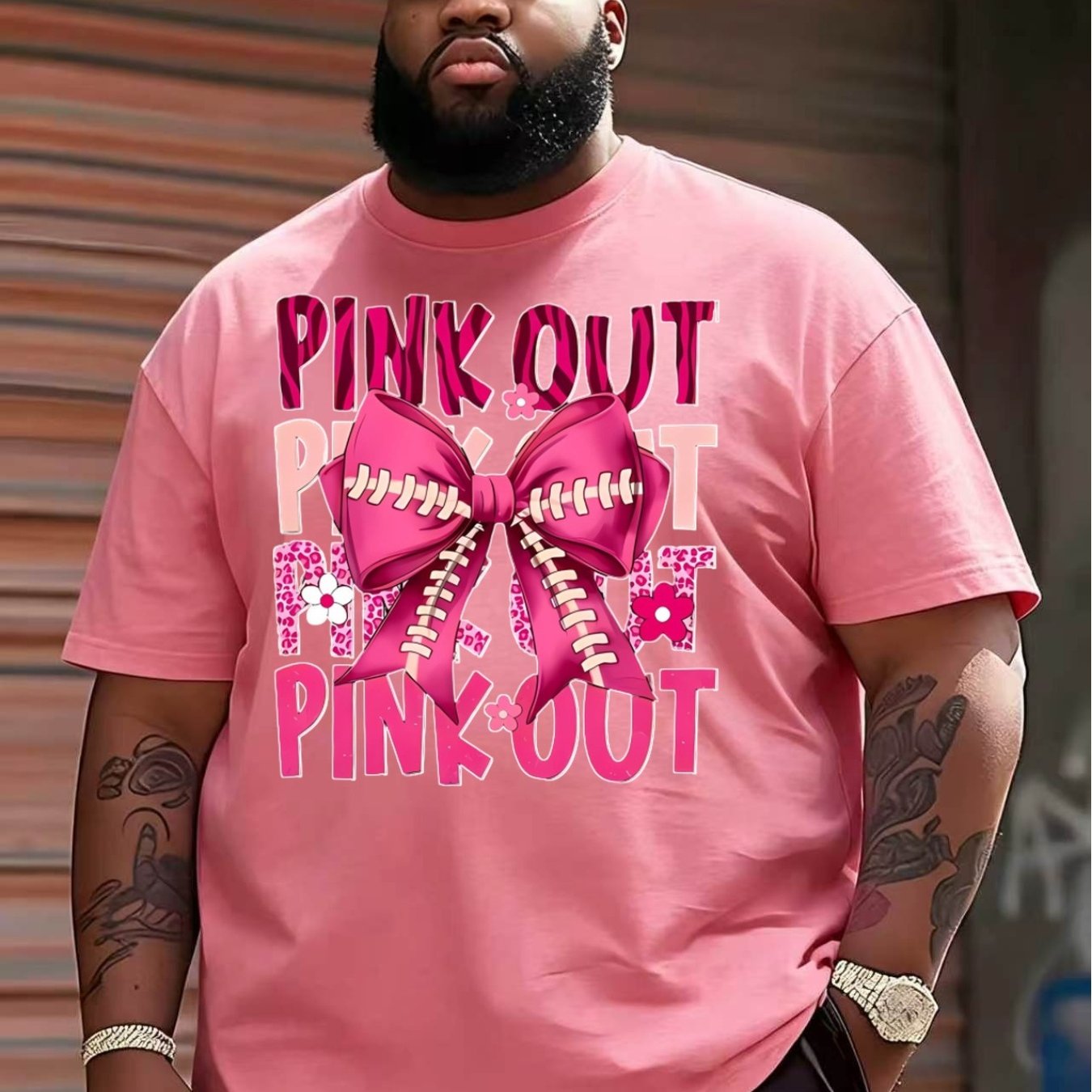 TEMU Plus Size Men's T-shirt Graphic Men's T-shirt Men's T-shirt Football Bow For Breast Awareness Items Spring Summer Gift For 01
