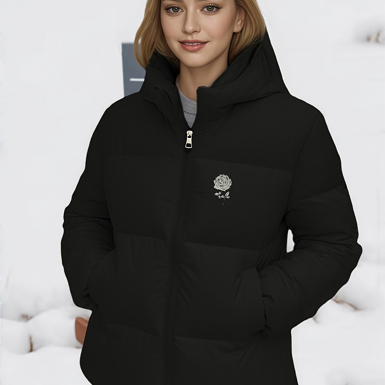 TEMU European Size Autumn Winter Loose Hooded Long Sleeve Zipper Casual Warm Padded Coat For Women
