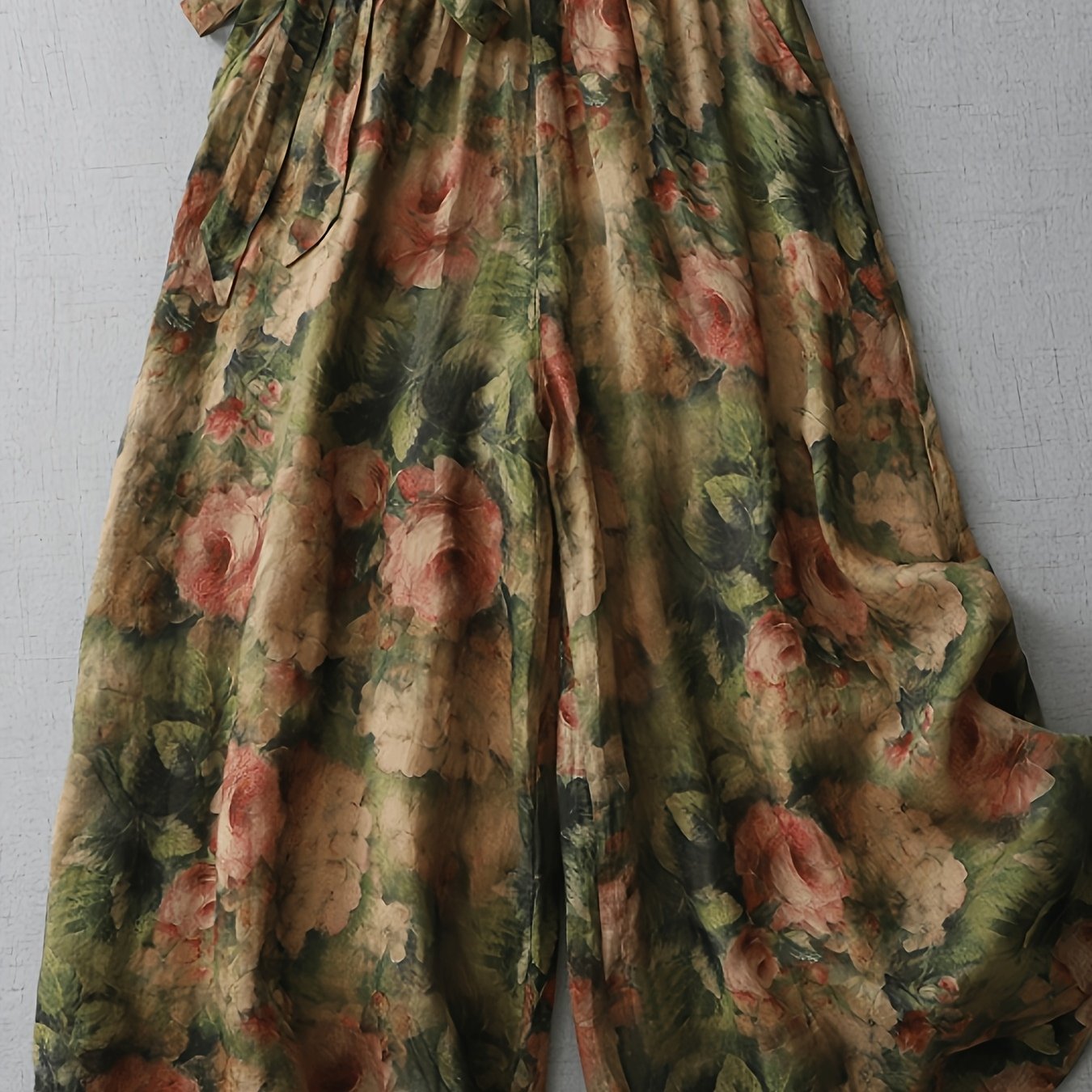 TEMU Elegant Print, And Wide-leg Pants, Women's And Summer - Elastic Waist - Nine-point Culottes