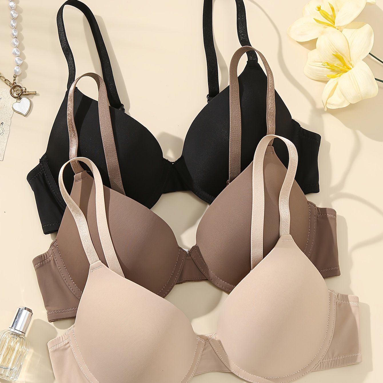 TEMU 3pcs Glossy Lingerie Women With Underwire Push-up Bra