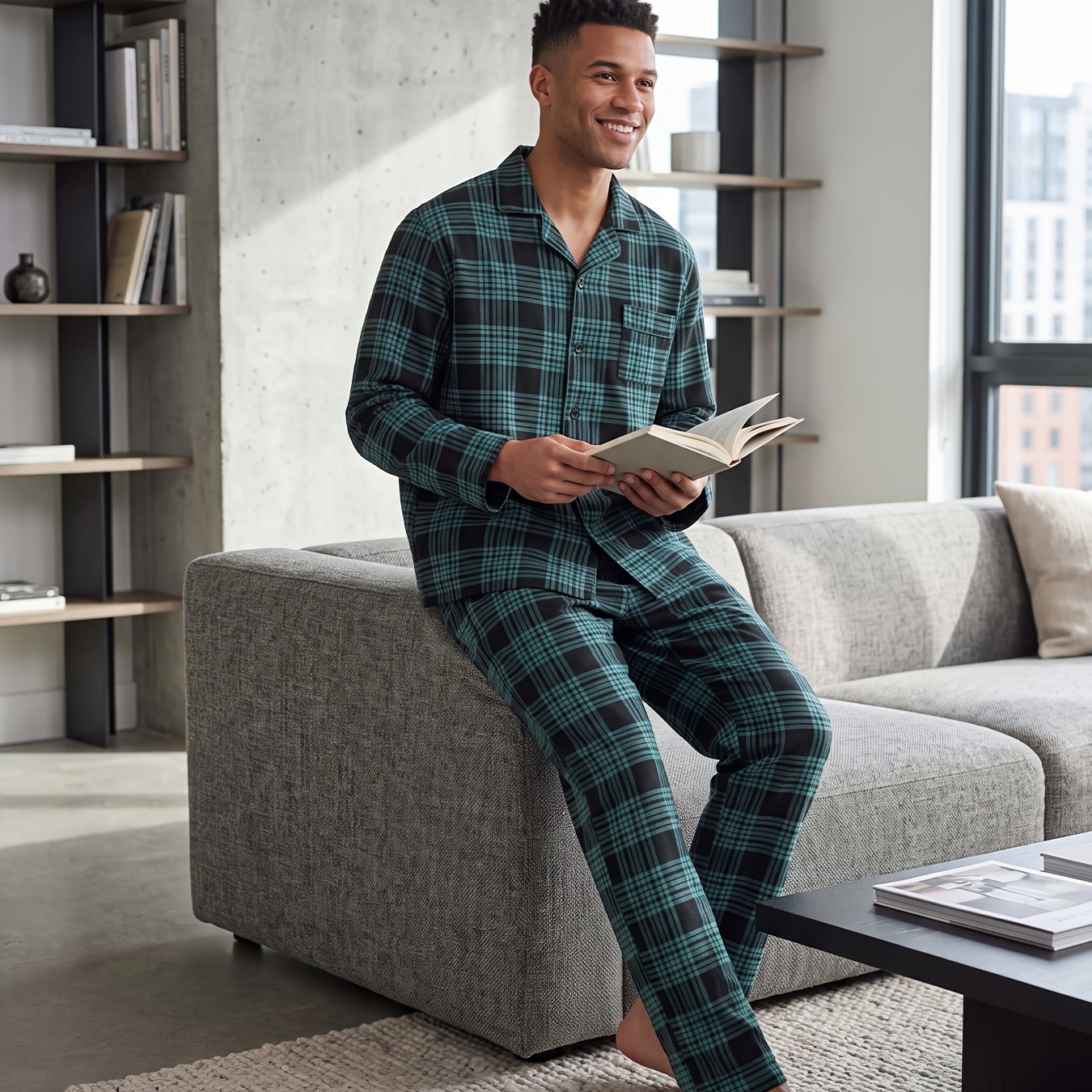 TEMU 2pcs Set, Men's Dark All-print Lapel Long Sleeve Shirt And Trousers Set