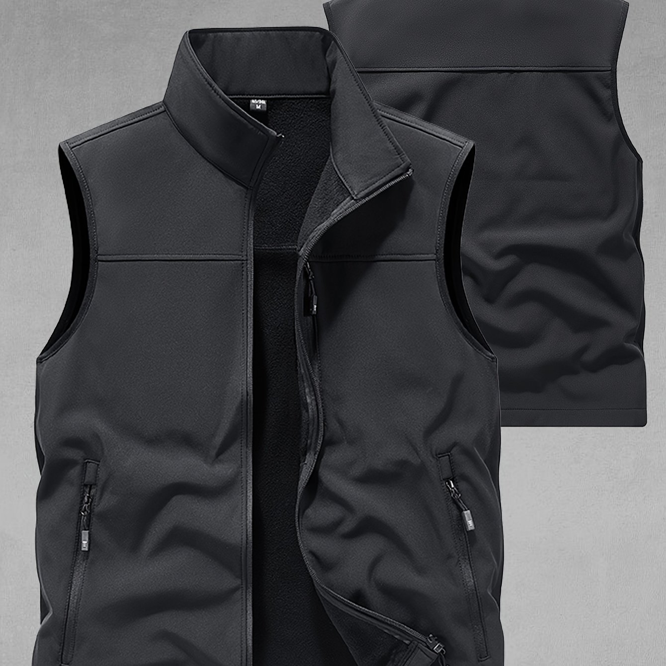 TEMU [cloud Obm] Fall Winter Men's Casual Fleece Vest Outdoor Sports Softshell Thick Jacket Men's Sleeveless Solid Color Fleece Coat, Men's Gilet